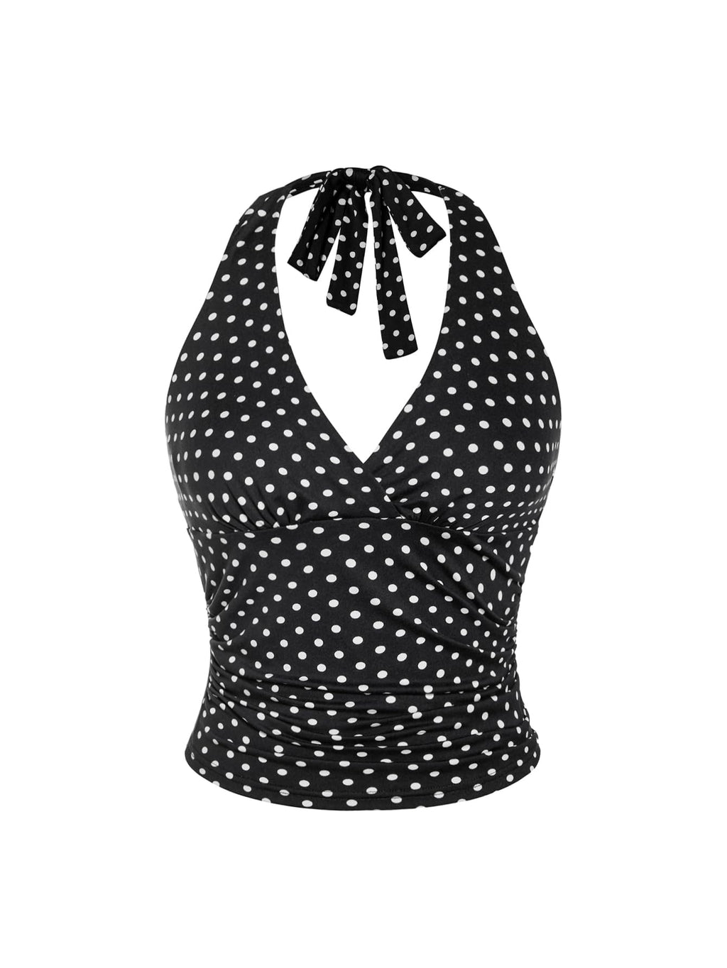 WDIRARA Women's Leopard Print Ruched Halter Crop Tops V Neck Tie Back Sleeveless Slim Fit Cami Tops