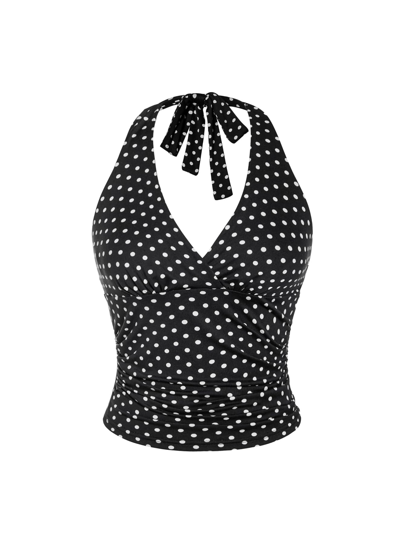 WDIRARA Women's Leopard Print Ruched Halter Crop Tops V Neck Tie Back Sleeveless Slim Fit Cami Tops