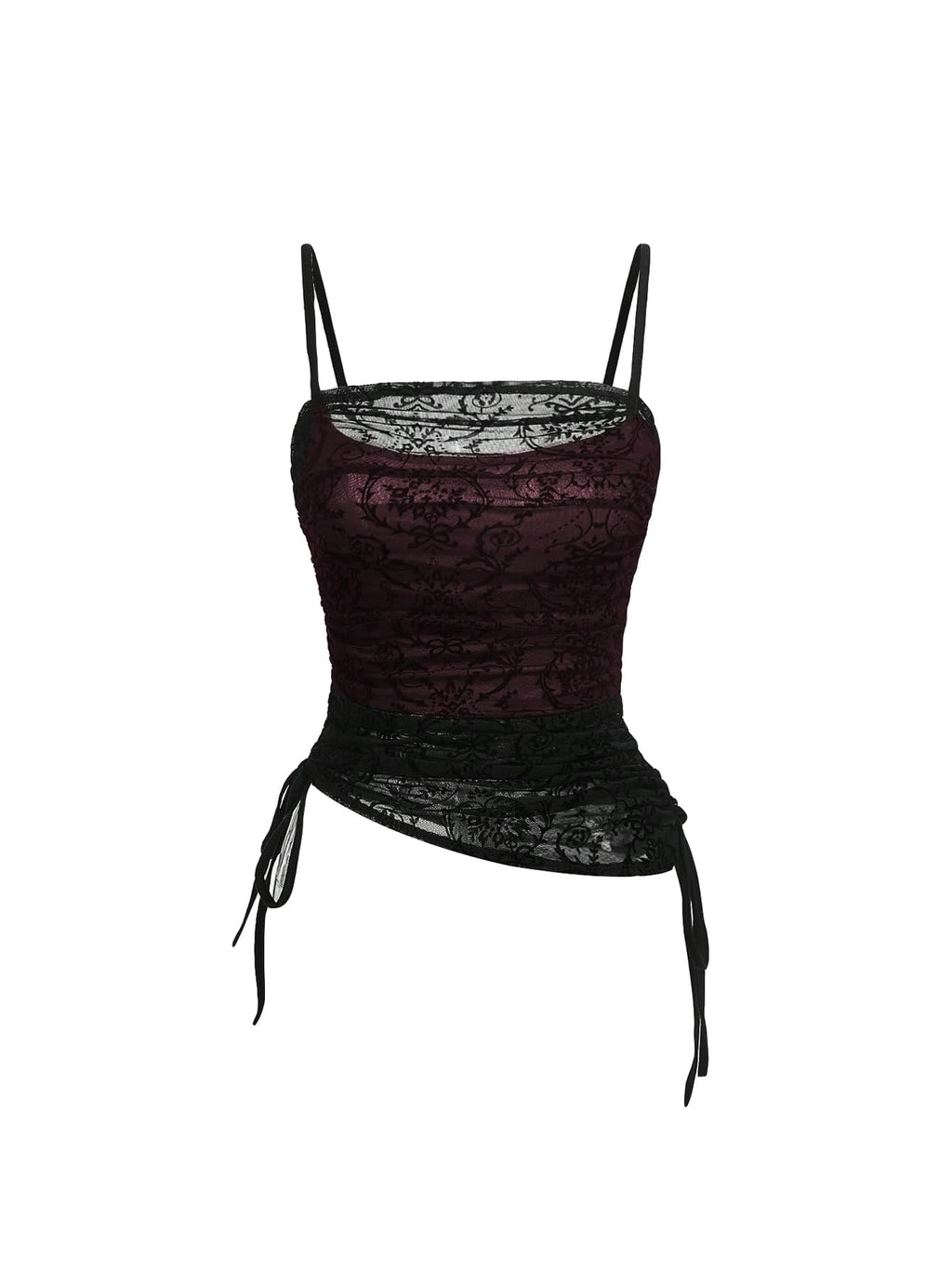 SOLY HUX Women's Ruched Lace Cami Top Drawstring Sleeveless Clubwear Sexy Gothic Tops