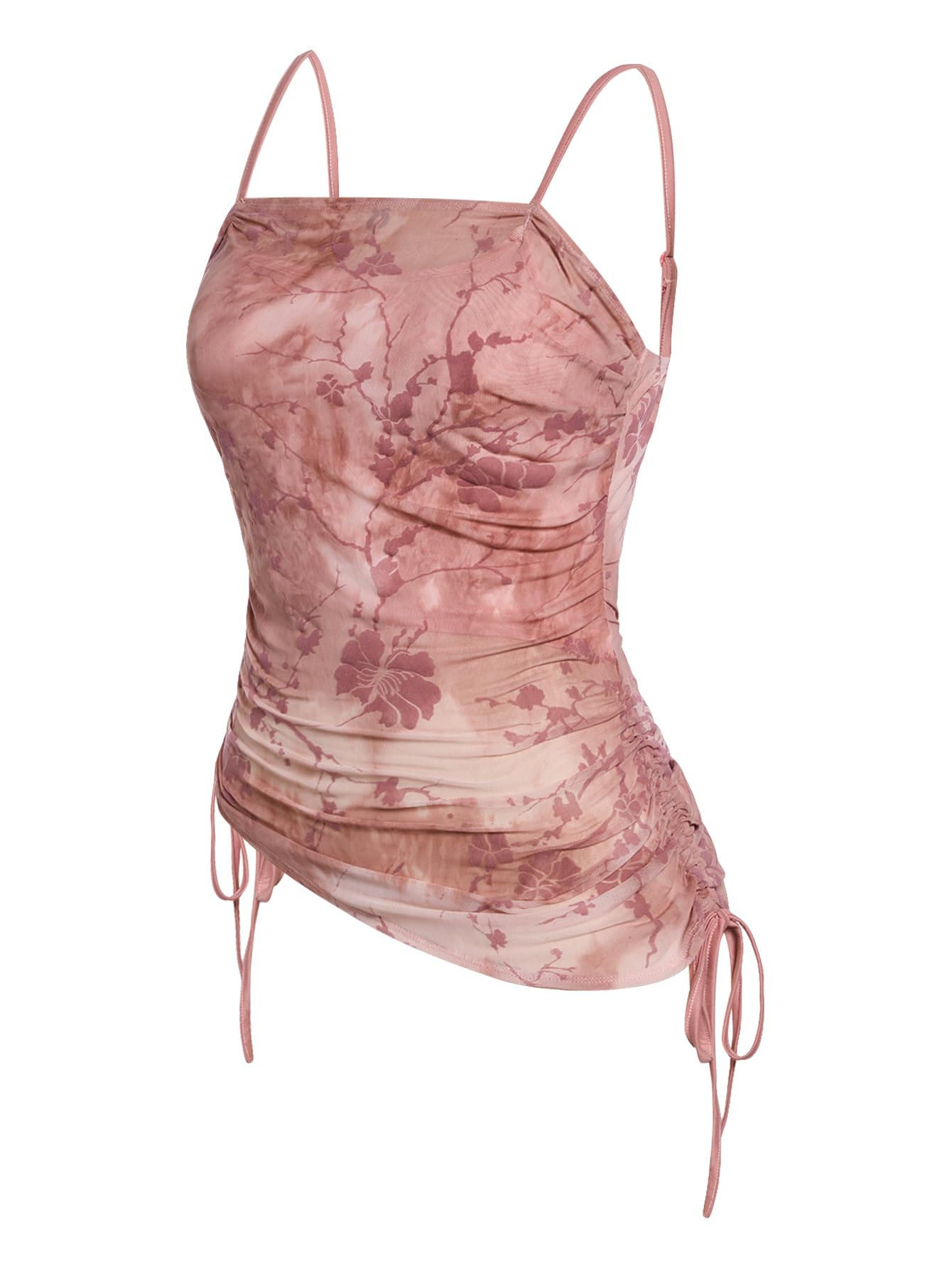 SOLY HUX Women's Ruched Lace Cami Top Drawstring Sleeveless Clubwear Sexy Gothic Tops