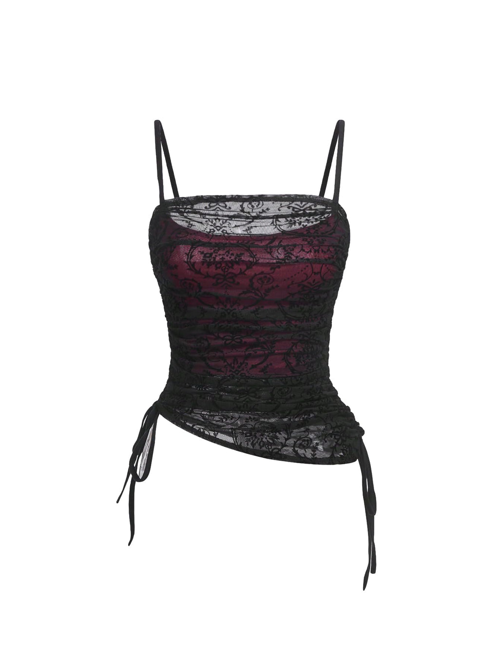 SOLY HUX Women's Ruched Lace Cami Top Drawstring Sleeveless Clubwear Sexy Gothic Tops