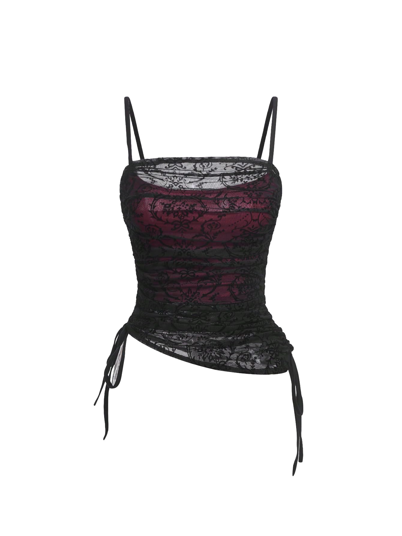 SOLY HUX Women's Ruched Lace Cami Top Drawstring Sleeveless Clubwear Sexy Gothic Tops