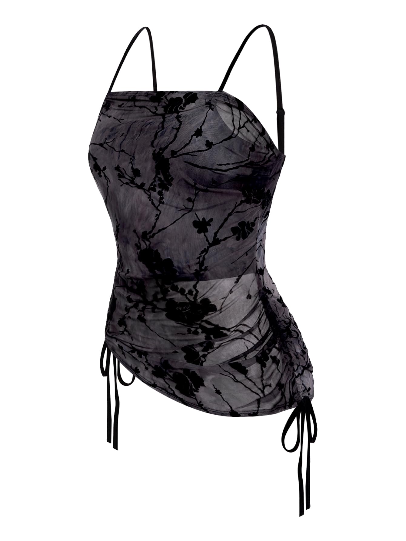 SOLY HUX Women's Ruched Lace Cami Top Drawstring Sleeveless Clubwear Sexy Gothic Tops