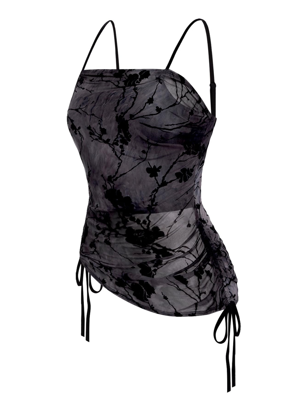 SOLY HUX Women's Ruched Lace Cami Top Drawstring Sleeveless Clubwear Sexy Gothic Tops