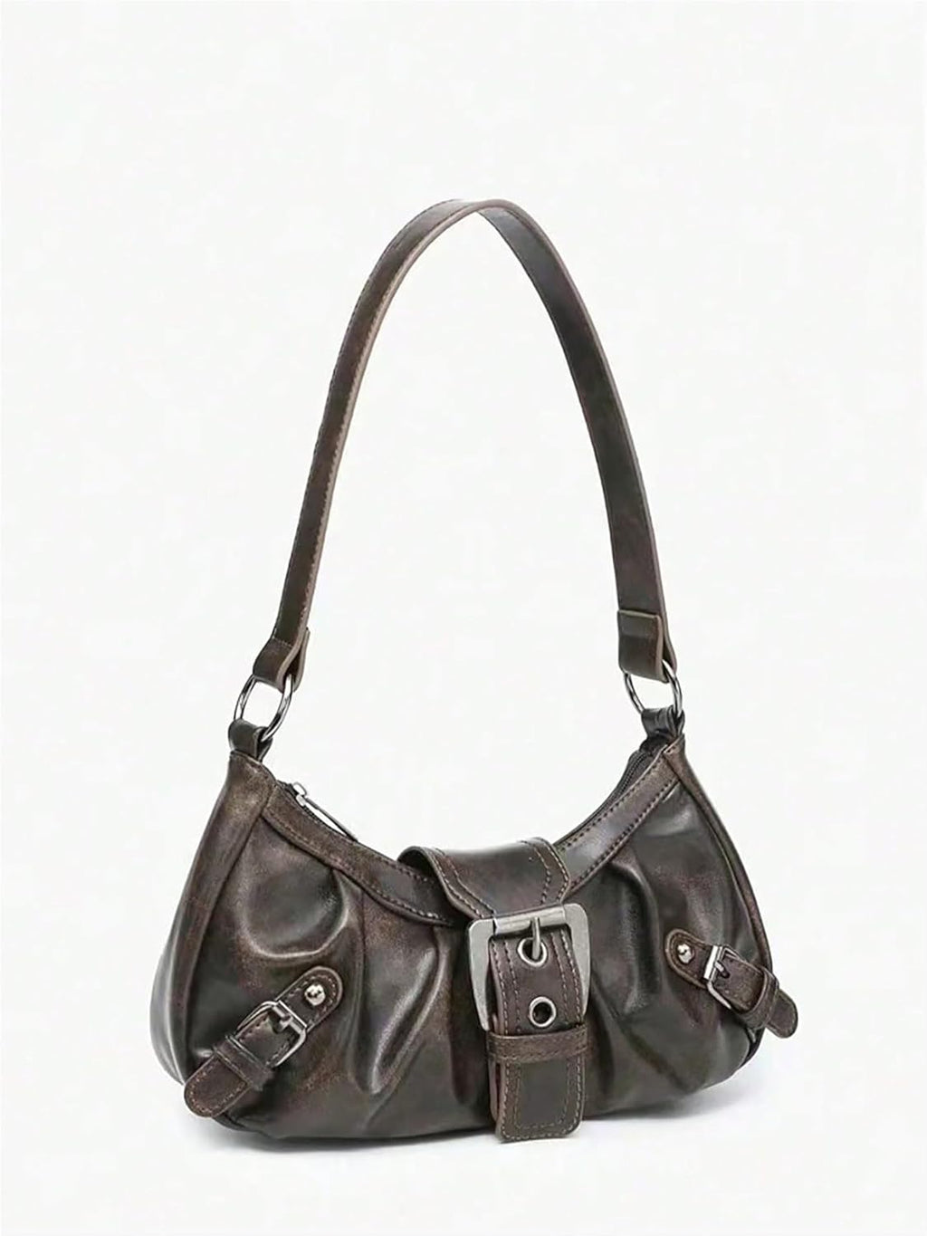 QWINEE Women's Vintage Buckle Shoulder Bag Y2K Punk PU Leather Handbag Clutch Purse