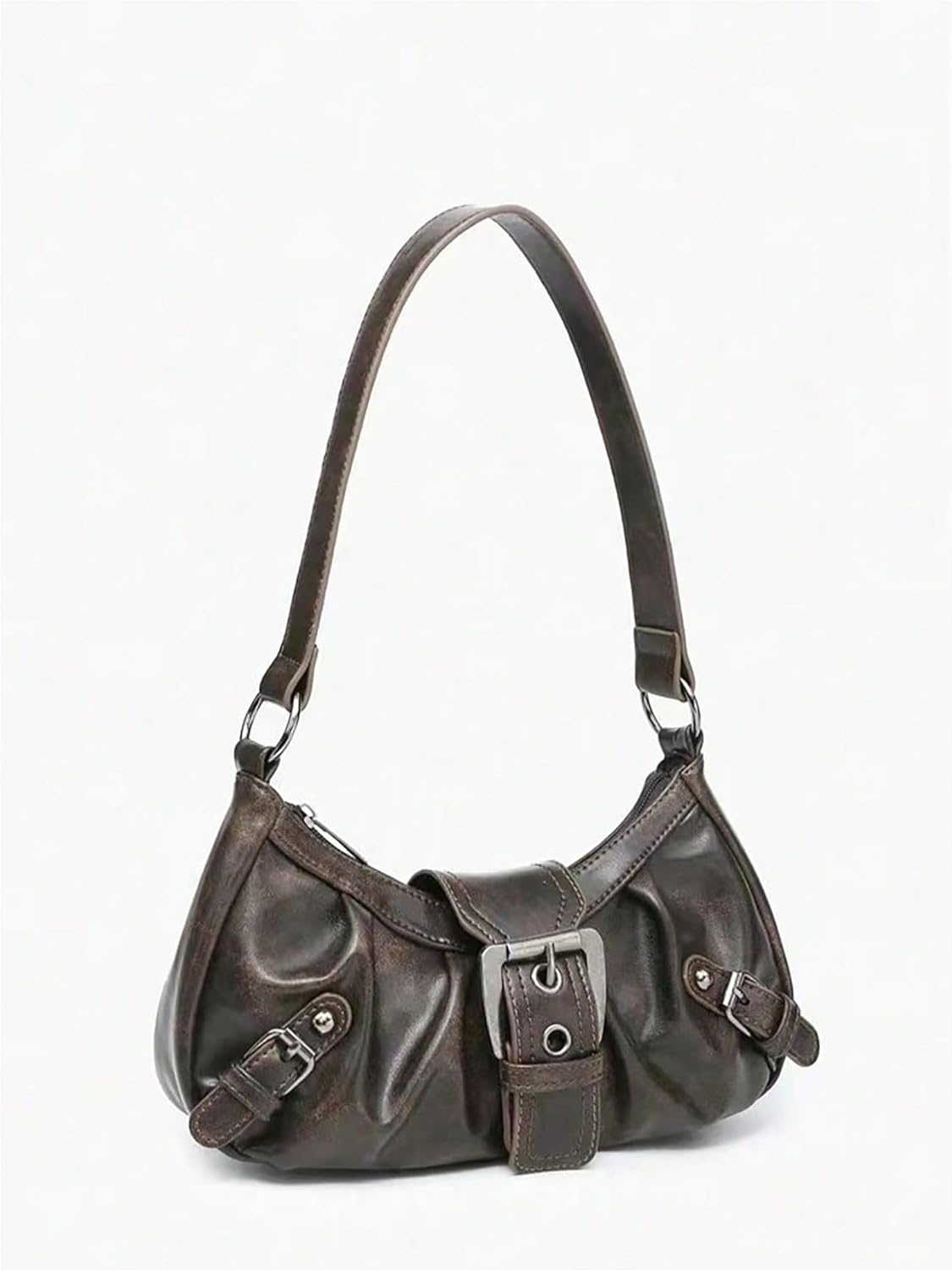 QWINEE Women's Vintage Buckle Shoulder Bag Y2K Punk PU Leather Handbag Clutch Purse