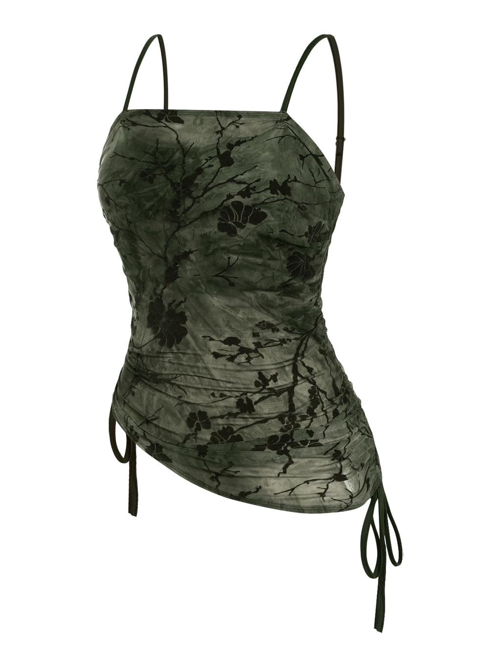 SOLY HUX Women's Ruched Lace Cami Top Drawstring Sleeveless Clubwear Sexy Gothic Tops
