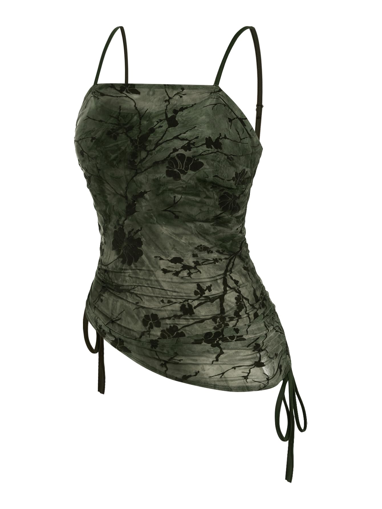 SOLY HUX Women's Ruched Lace Cami Top Drawstring Sleeveless Clubwear Sexy Gothic Tops