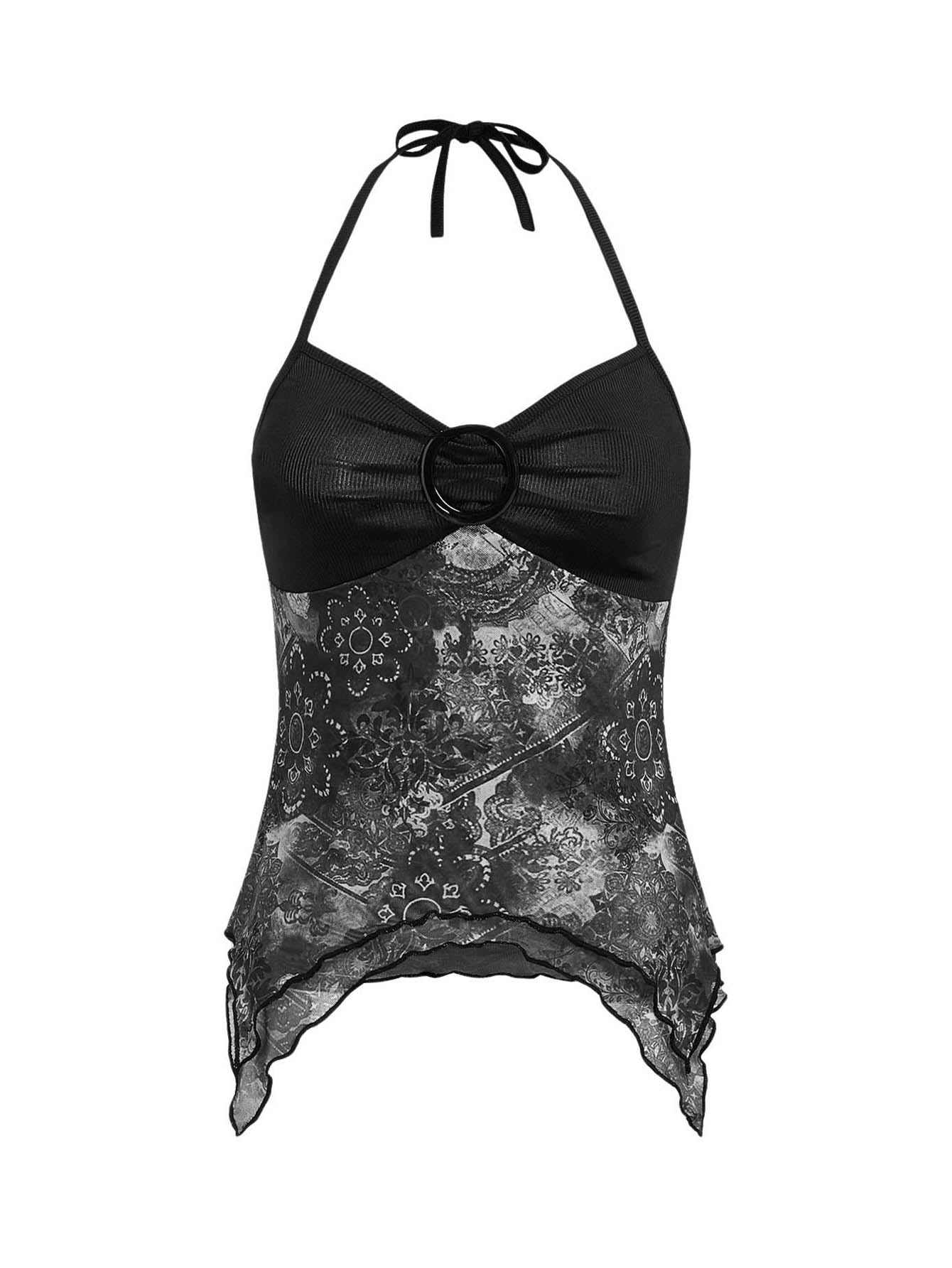 Verdusa Women's Y2k Halter Top Fairy 2000s Clothing Asymmetrical Going Out Tops Aesthetic Whimsical Clothes