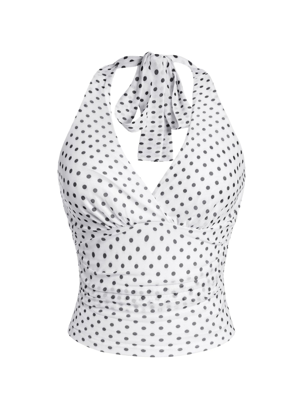 WDIRARA Women's Leopard Print Ruched Halter Crop Tops V Neck Tie Back Sleeveless Slim Fit Cami Tops