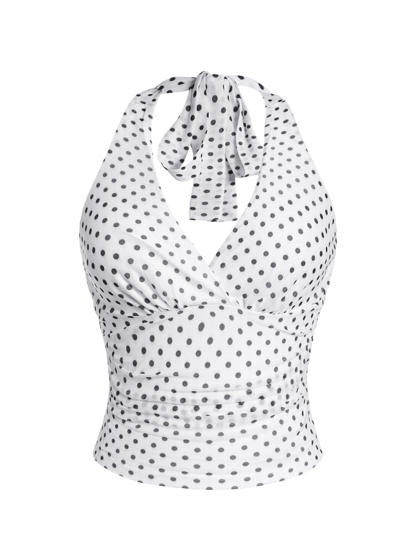 WDIRARA Women's Leopard Print Ruched Halter Crop Tops V Neck Tie Back Sleeveless Slim Fit Cami Tops