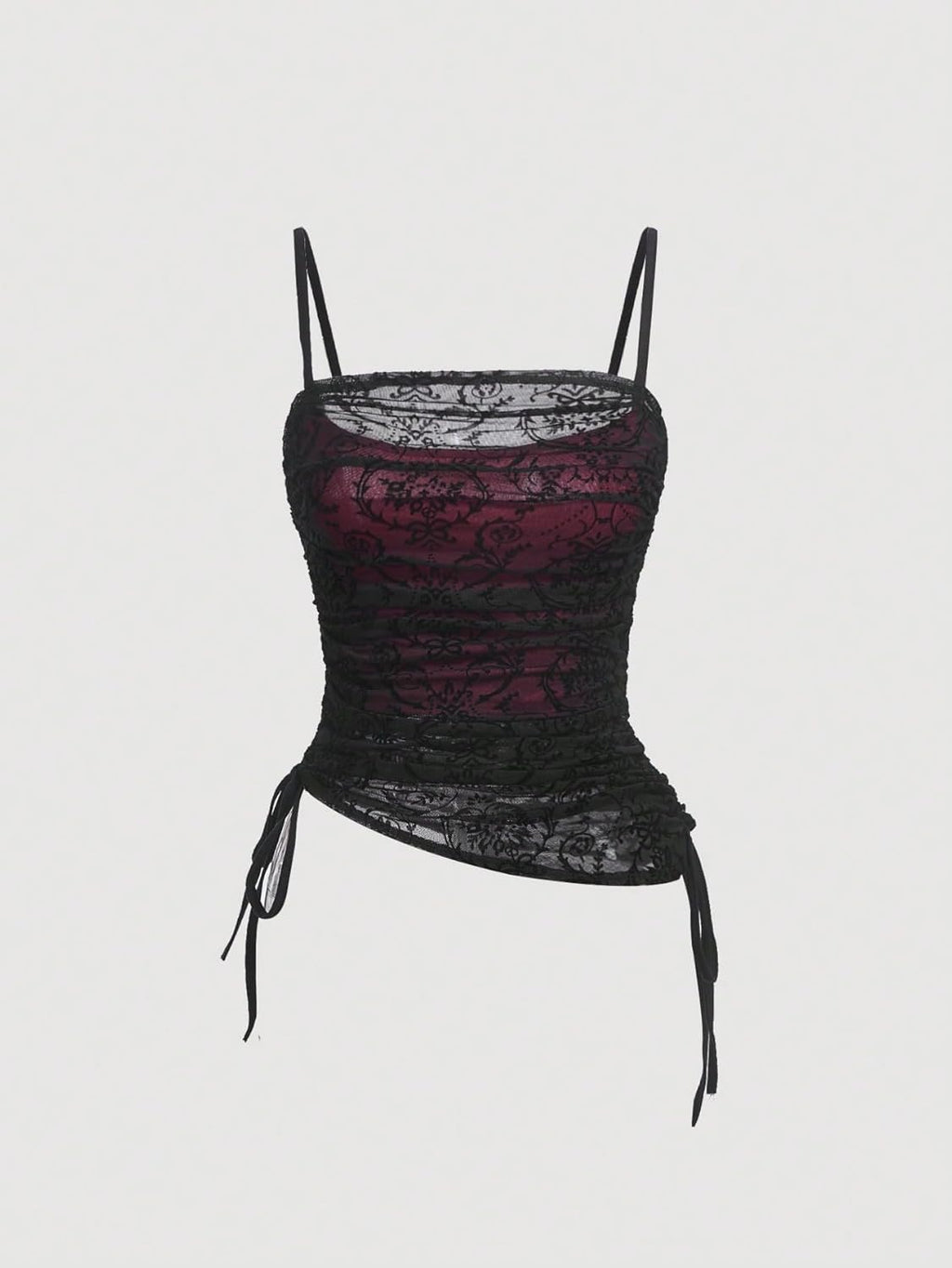 SOLY HUX Women's Ruched Lace Cami Top Drawstring Sleeveless Clubwear Sexy Gothic Tops