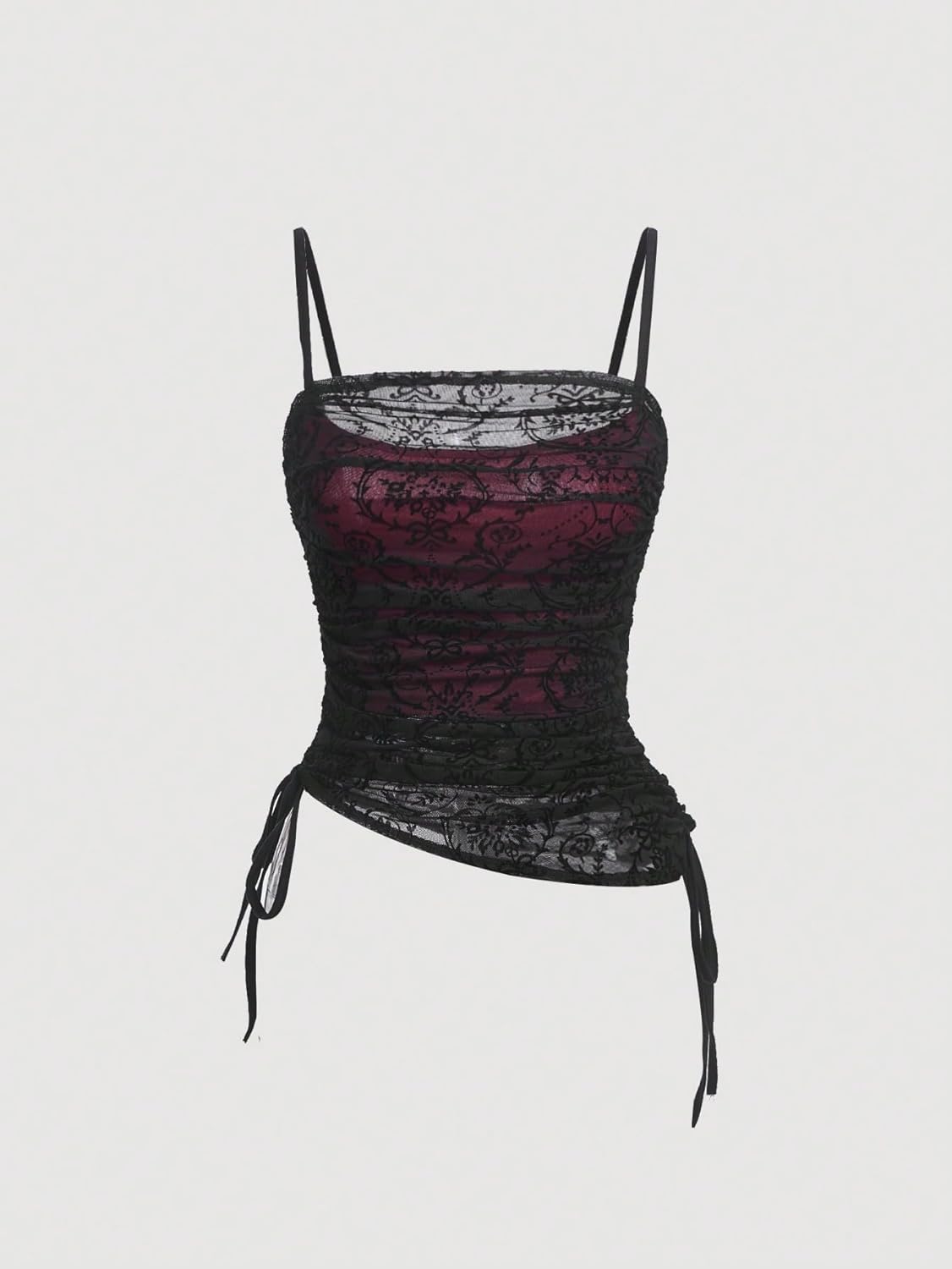SOLY HUX Women's Ruched Lace Cami Top Drawstring Sleeveless Clubwear Sexy Gothic Tops