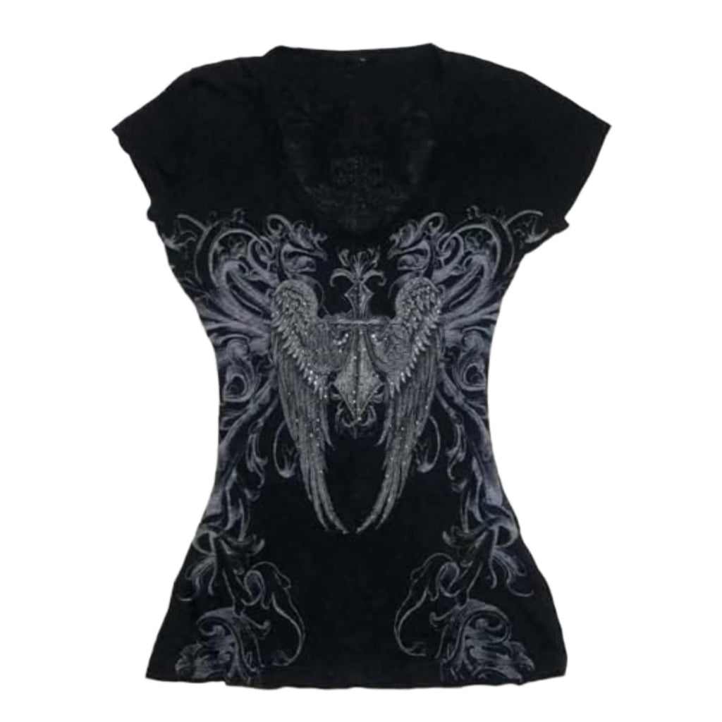 Grunge Shirts Emo Clothes Teen Girls Vintage Graphic Tee Y2k 2000s Goth Top Women Mcbling Short Sleeve Streetwear