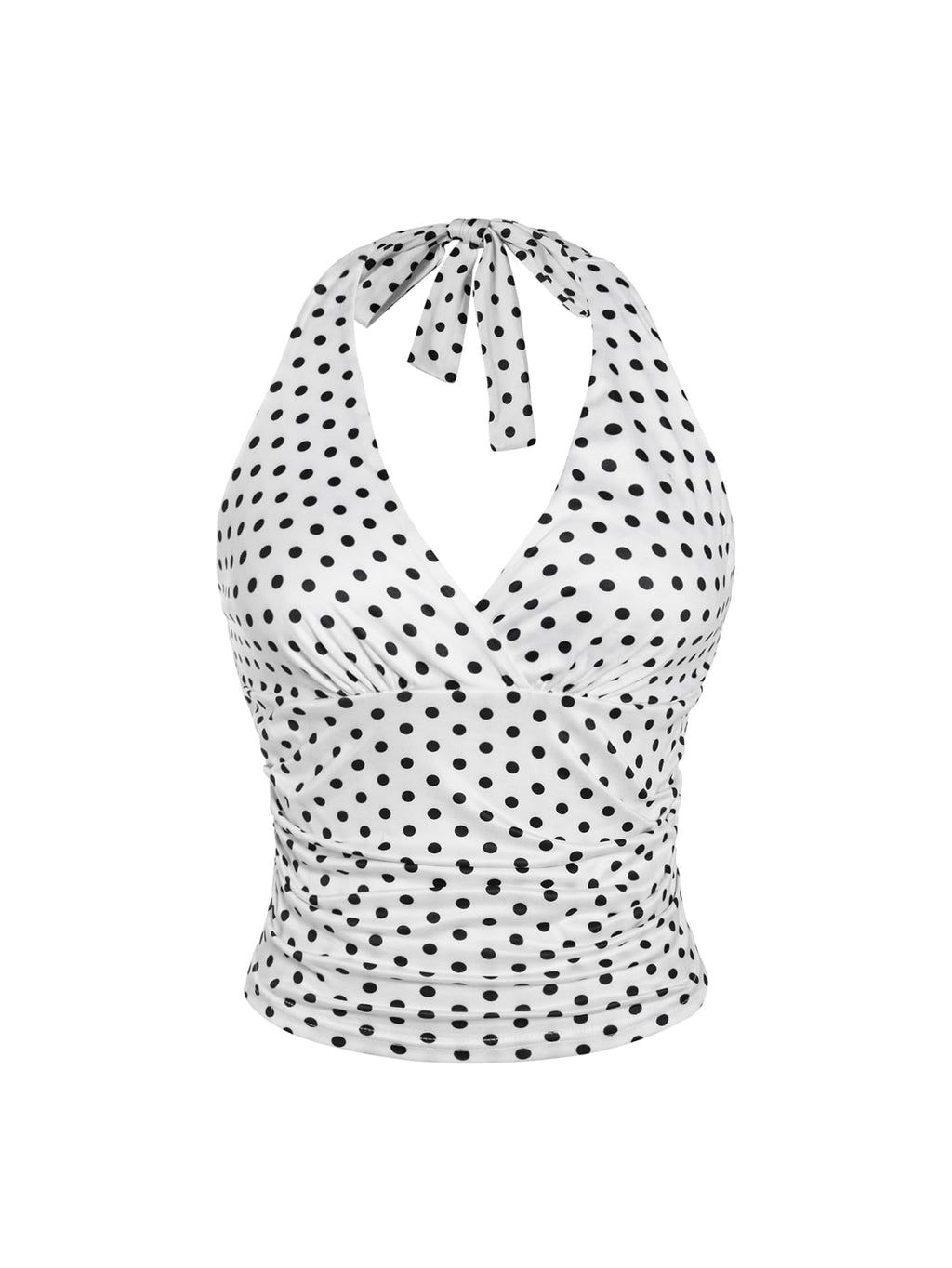 WDIRARA Women's Leopard Print Ruched Halter Crop Tops V Neck Tie Back Sleeveless Slim Fit Cami Tops