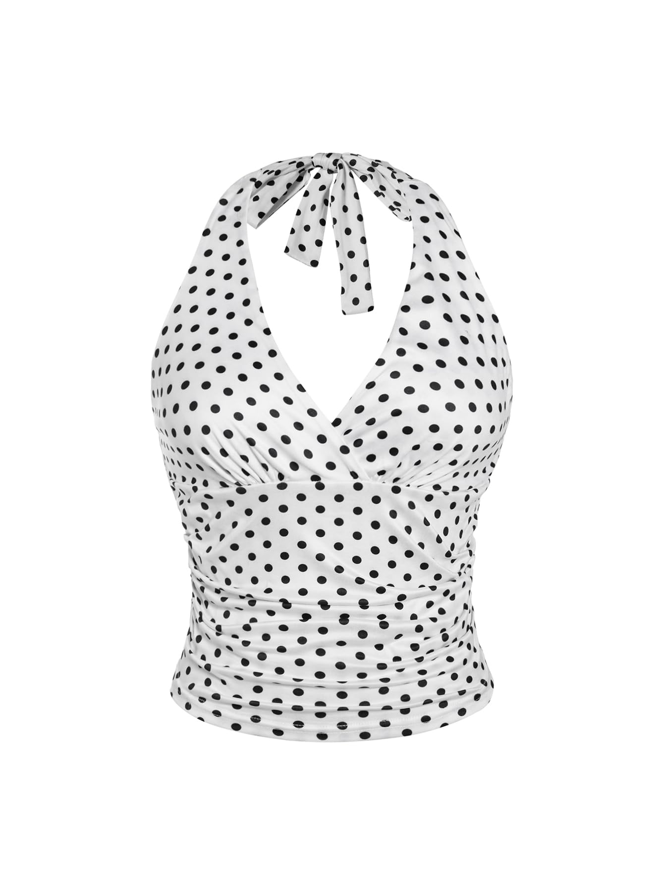 WDIRARA Women's Leopard Print Ruched Halter Crop Tops V Neck Tie Back Sleeveless Slim Fit Cami Tops