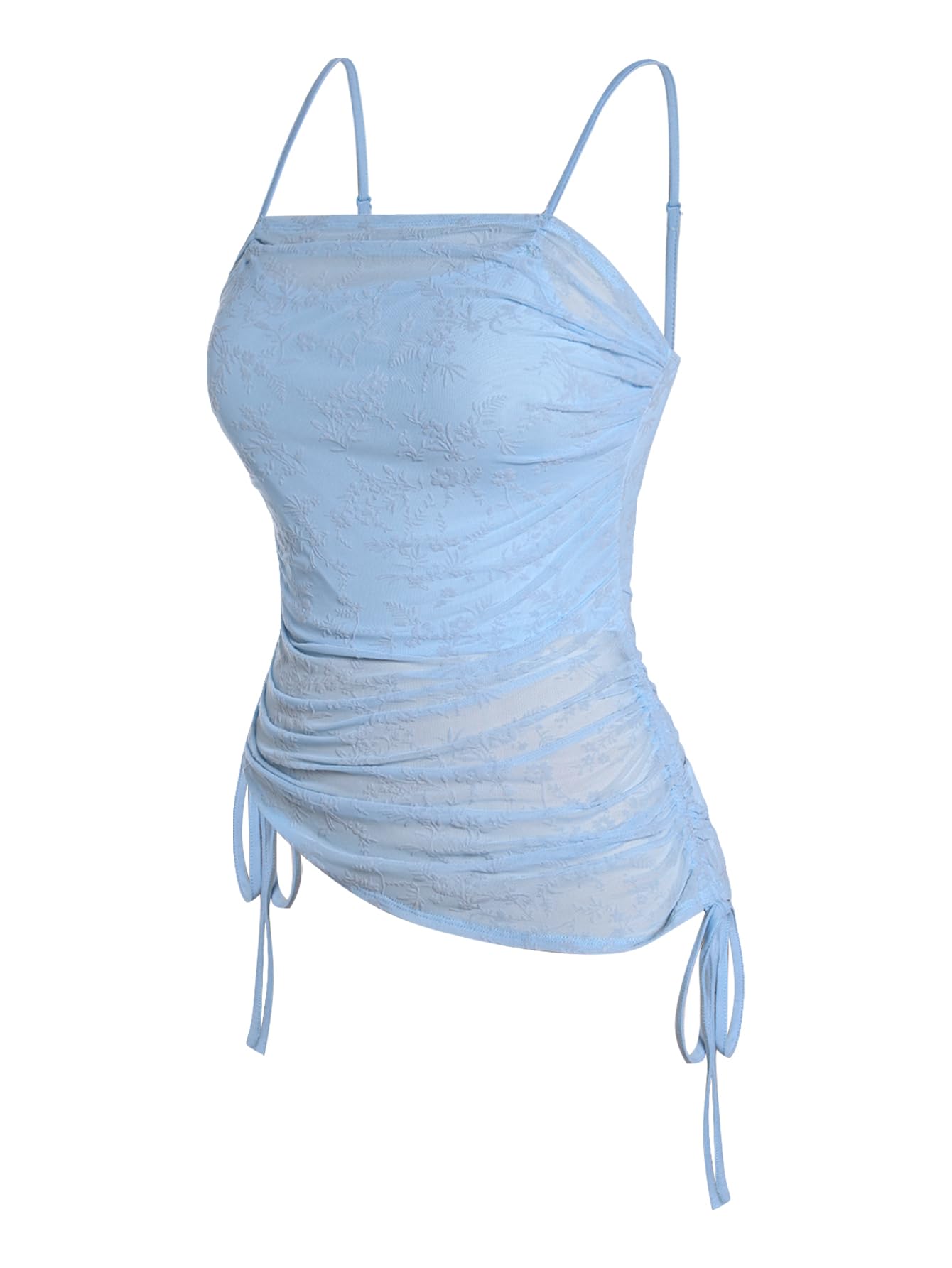 SOLY HUX Women's Ruched Lace Cami Top Drawstring Sleeveless Clubwear Sexy Gothic Tops