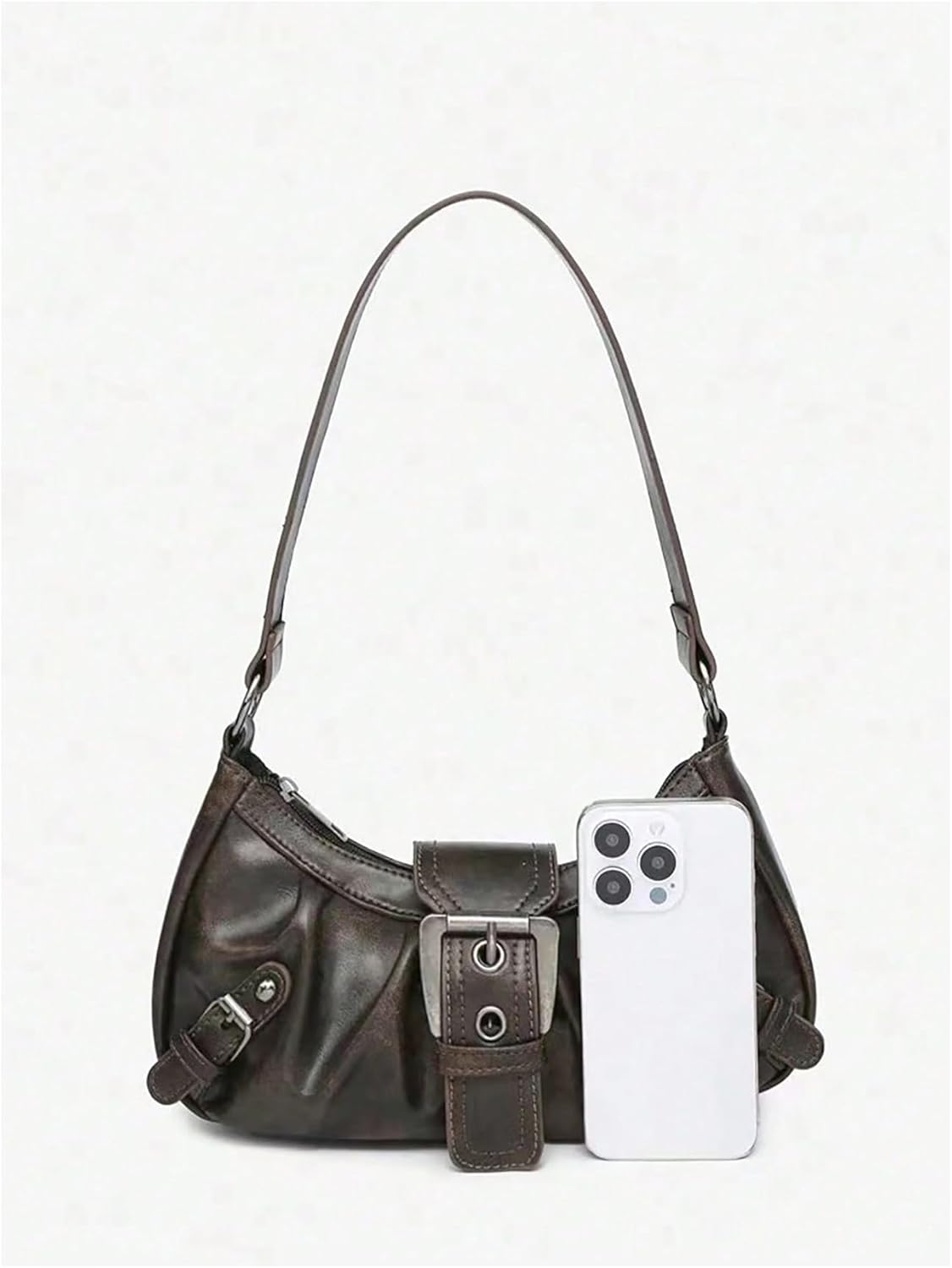 QWINEE Women's Vintage Buckle Shoulder Bag Y2K Punk PU Leather Handbag Clutch Purse