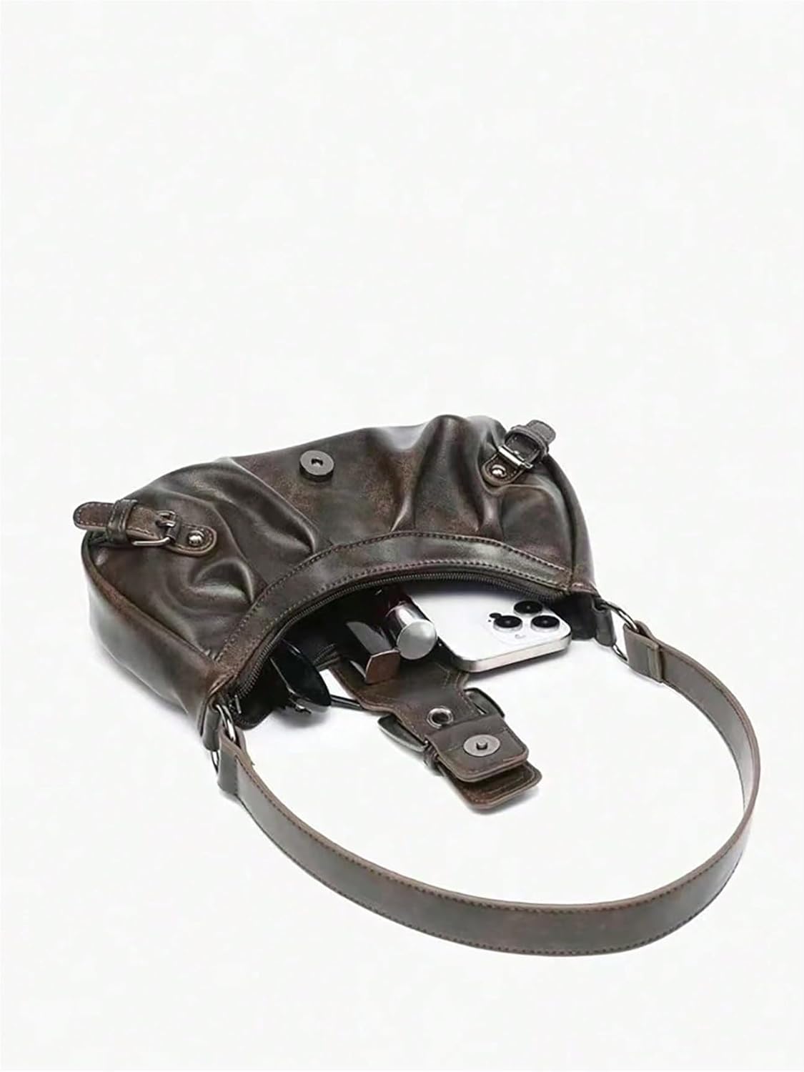 QWINEE Women's Vintage Buckle Shoulder Bag Y2K Punk PU Leather Handbag Clutch Purse