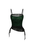 SOLY HUX Women's Ruched Lace Cami Top Drawstring Sleeveless Clubwear Sexy Gothic Tops