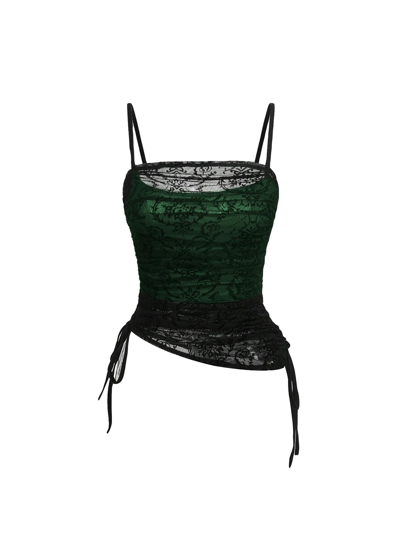 SOLY HUX Women's Ruched Lace Cami Top Drawstring Sleeveless Clubwear Sexy Gothic Tops