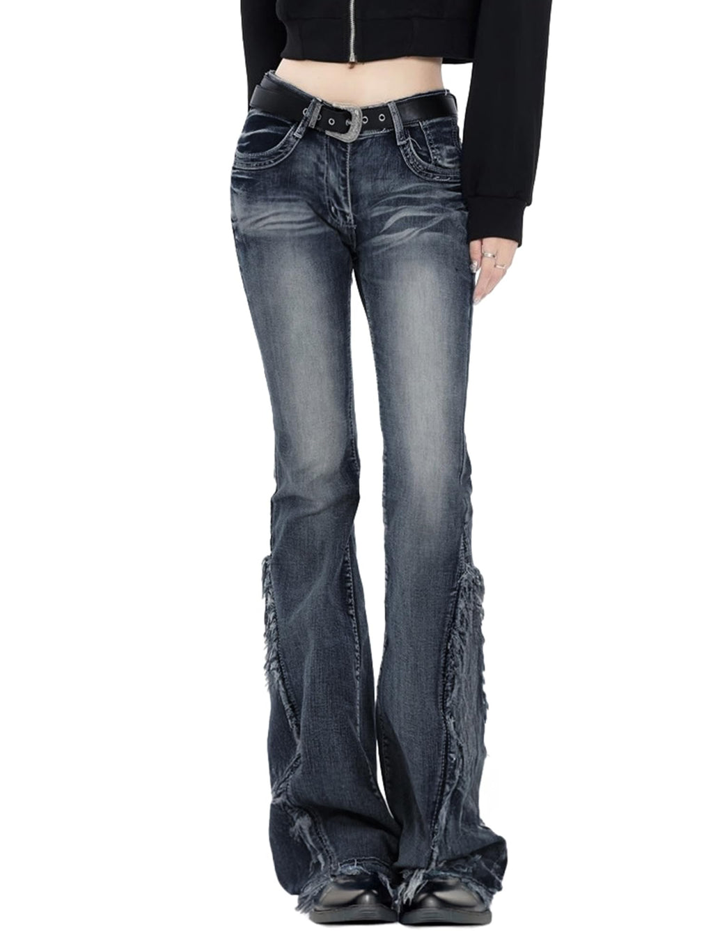 Women Bell Bottom Jeans Stretchy Flare Mid Rise Embroidery Vintage Denim Pants 90s Outfits Y2k Clothes