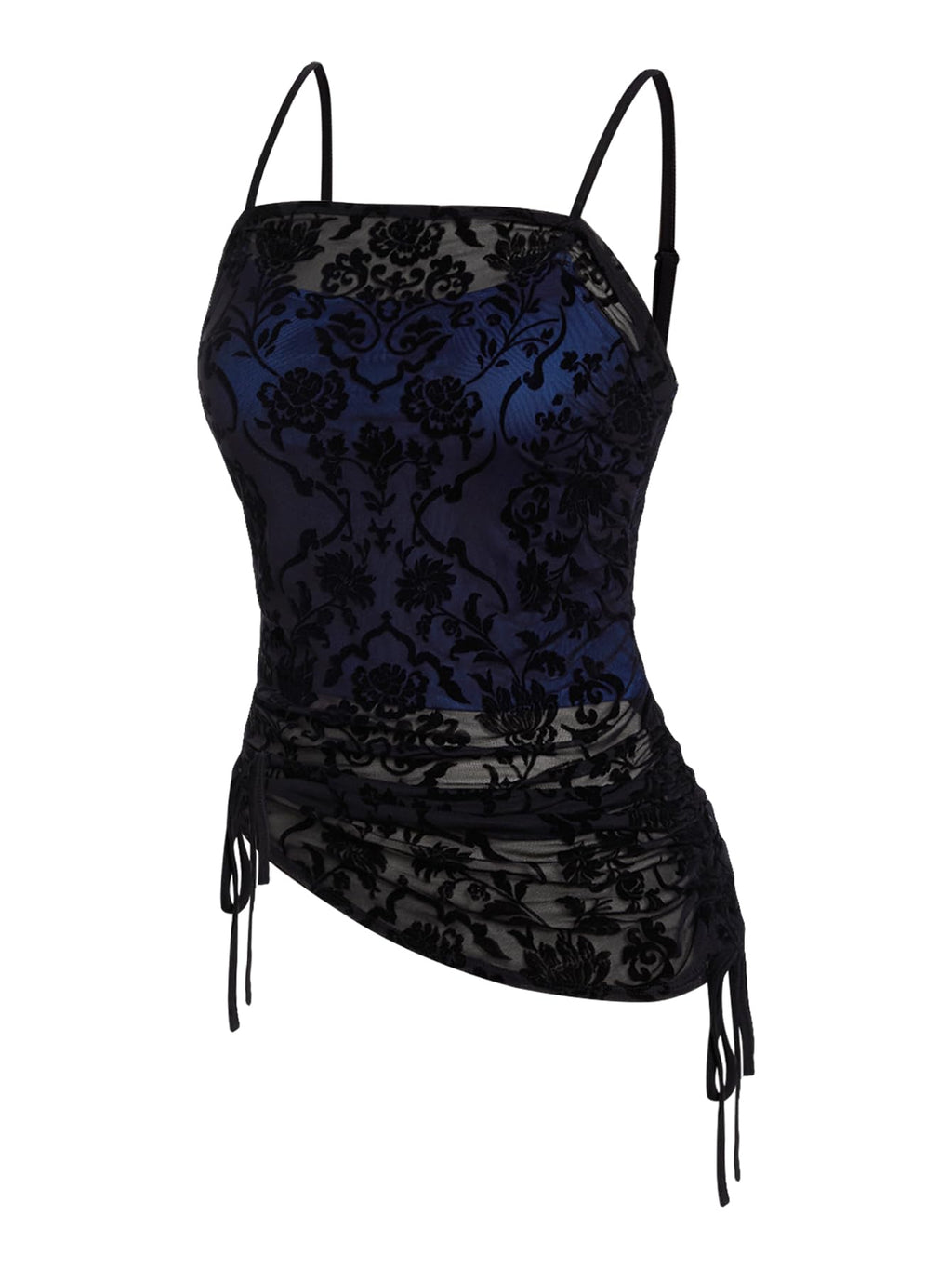 SOLY HUX Women's Ruched Lace Cami Top Drawstring Sleeveless Clubwear Sexy Gothic Tops