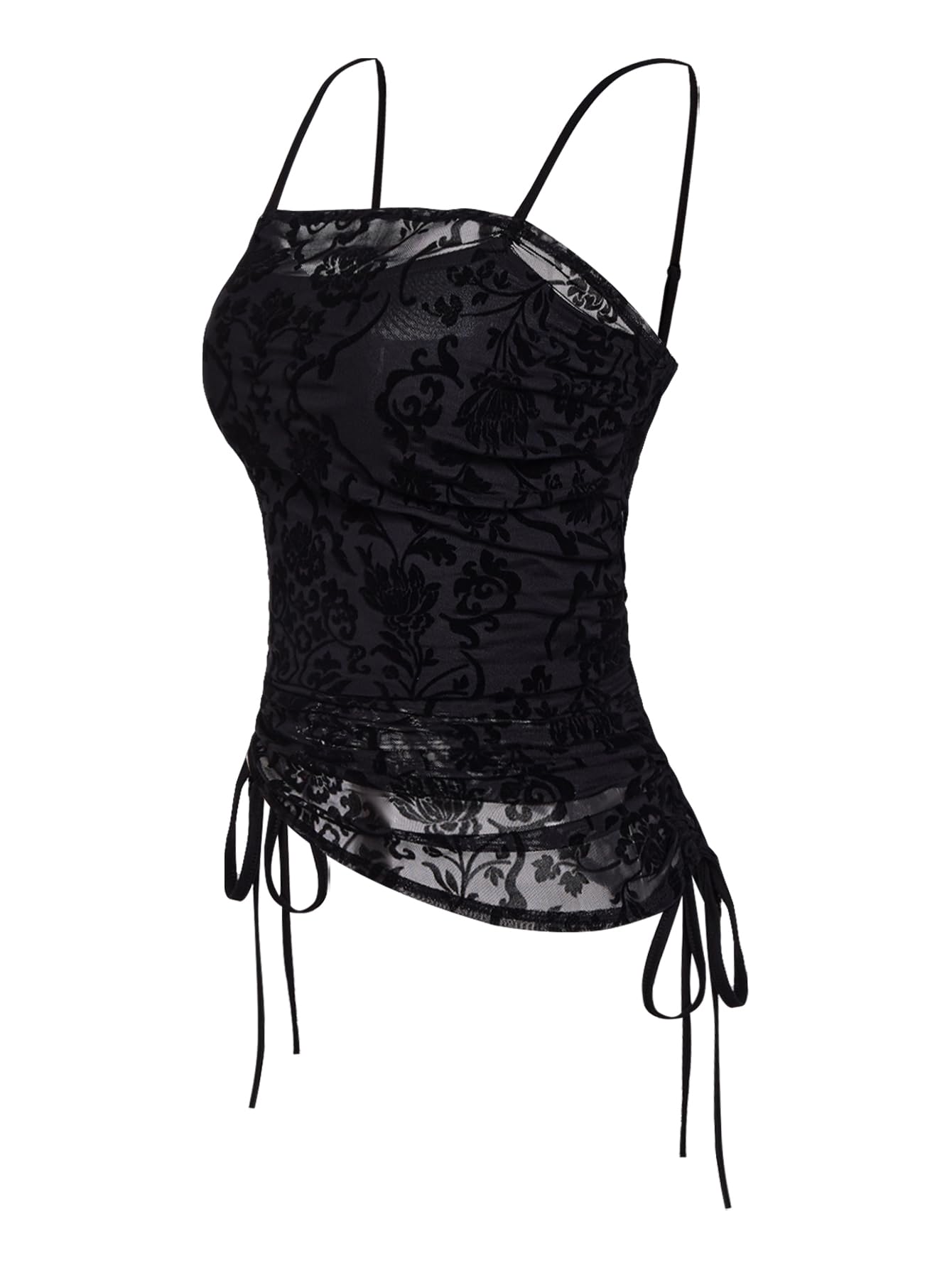 SOLY HUX Women's Ruched Lace Cami Top Drawstring Sleeveless Clubwear Sexy Gothic Tops