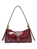 QWINEE Women's Vintage Buckle Shoulder Bag Y2K Punk PU Leather Handbag Clutch Purse