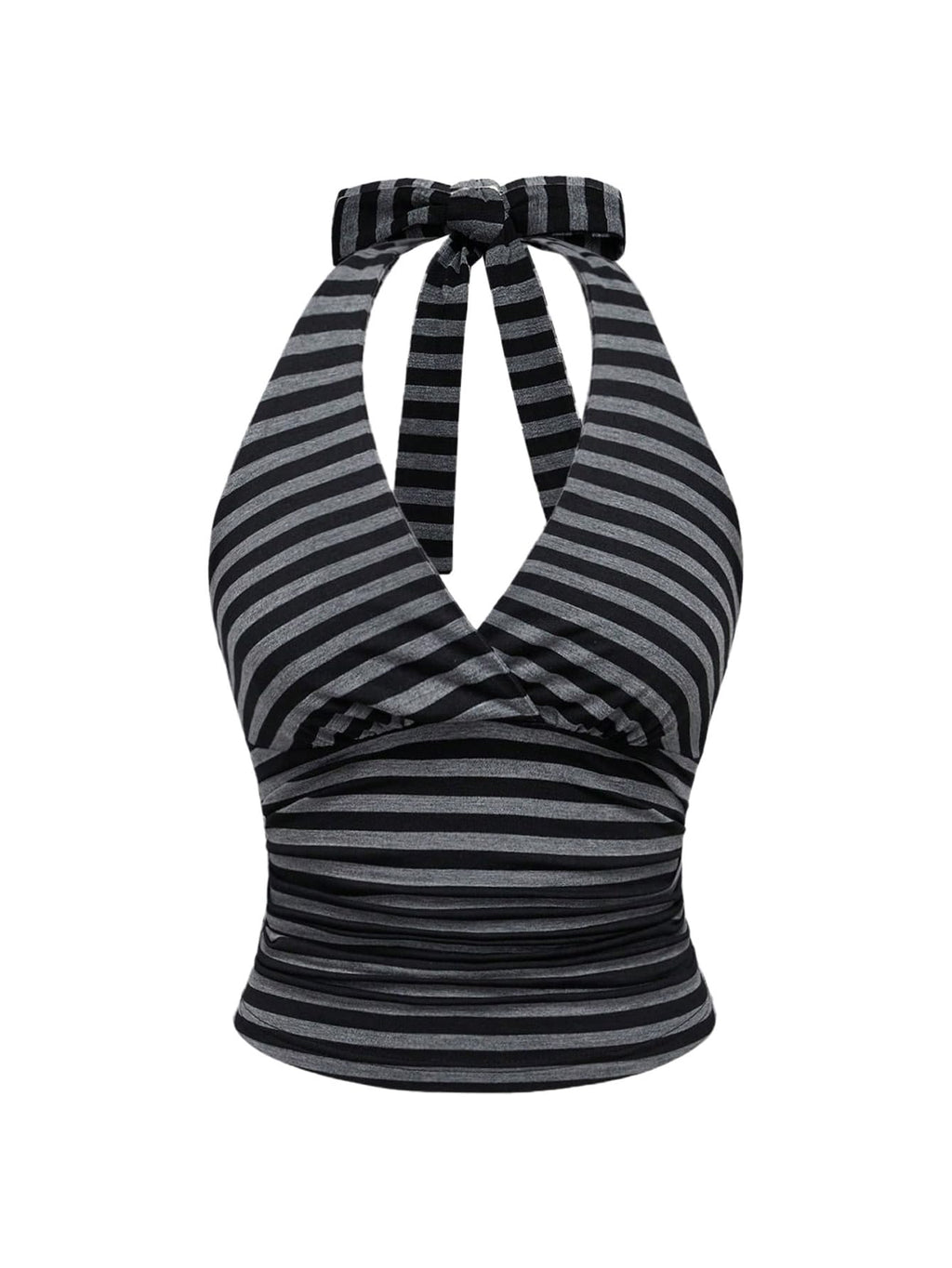 WDIRARA Women's Leopard Print Ruched Halter Crop Tops V Neck Tie Back Sleeveless Slim Fit Cami Tops