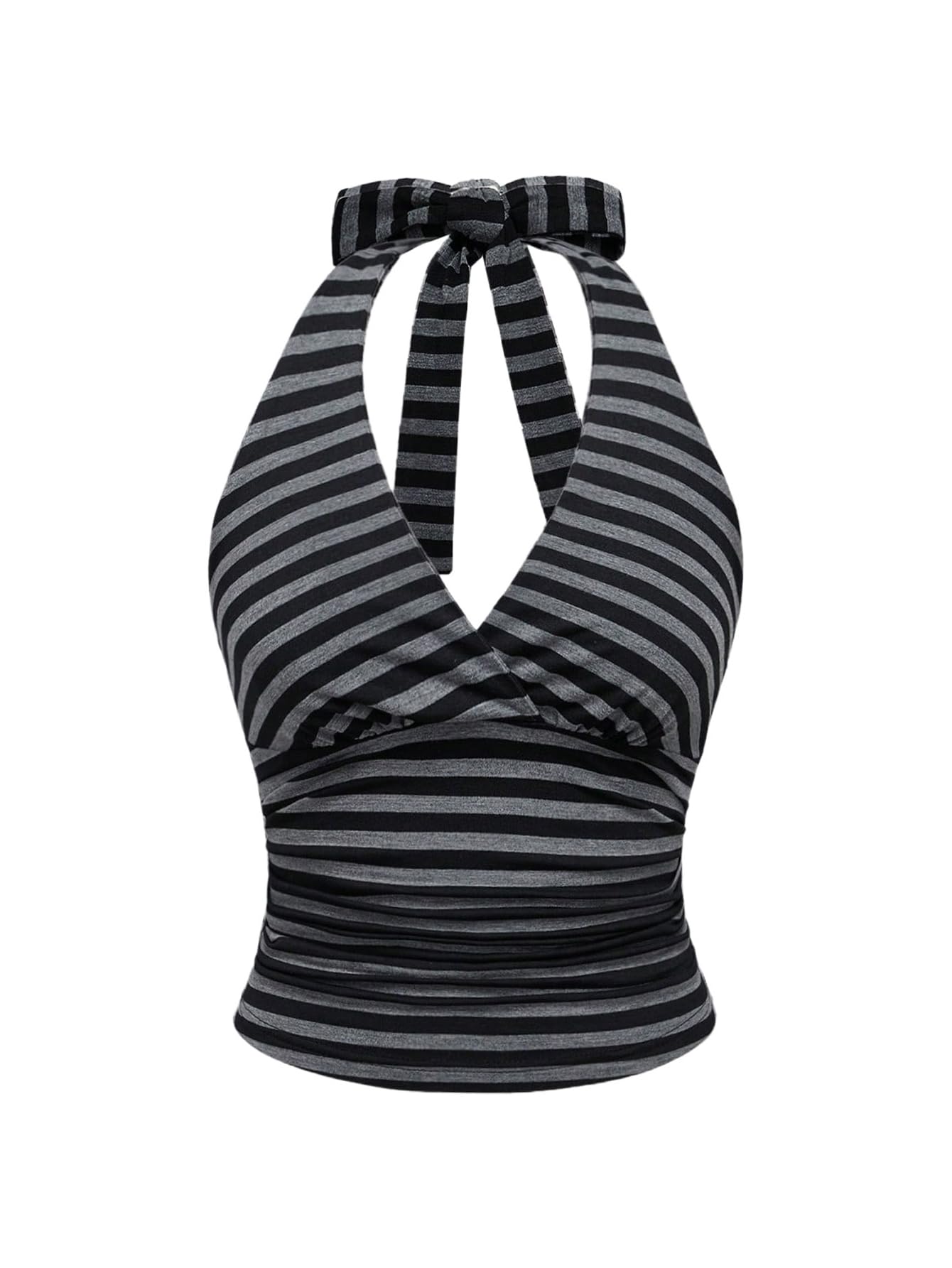 WDIRARA Women's Leopard Print Ruched Halter Crop Tops V Neck Tie Back Sleeveless Slim Fit Cami Tops