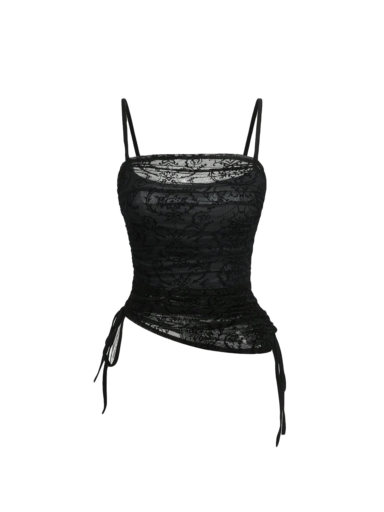 SOLY HUX Women's Ruched Lace Cami Top Drawstring Sleeveless Clubwear Sexy Gothic Tops