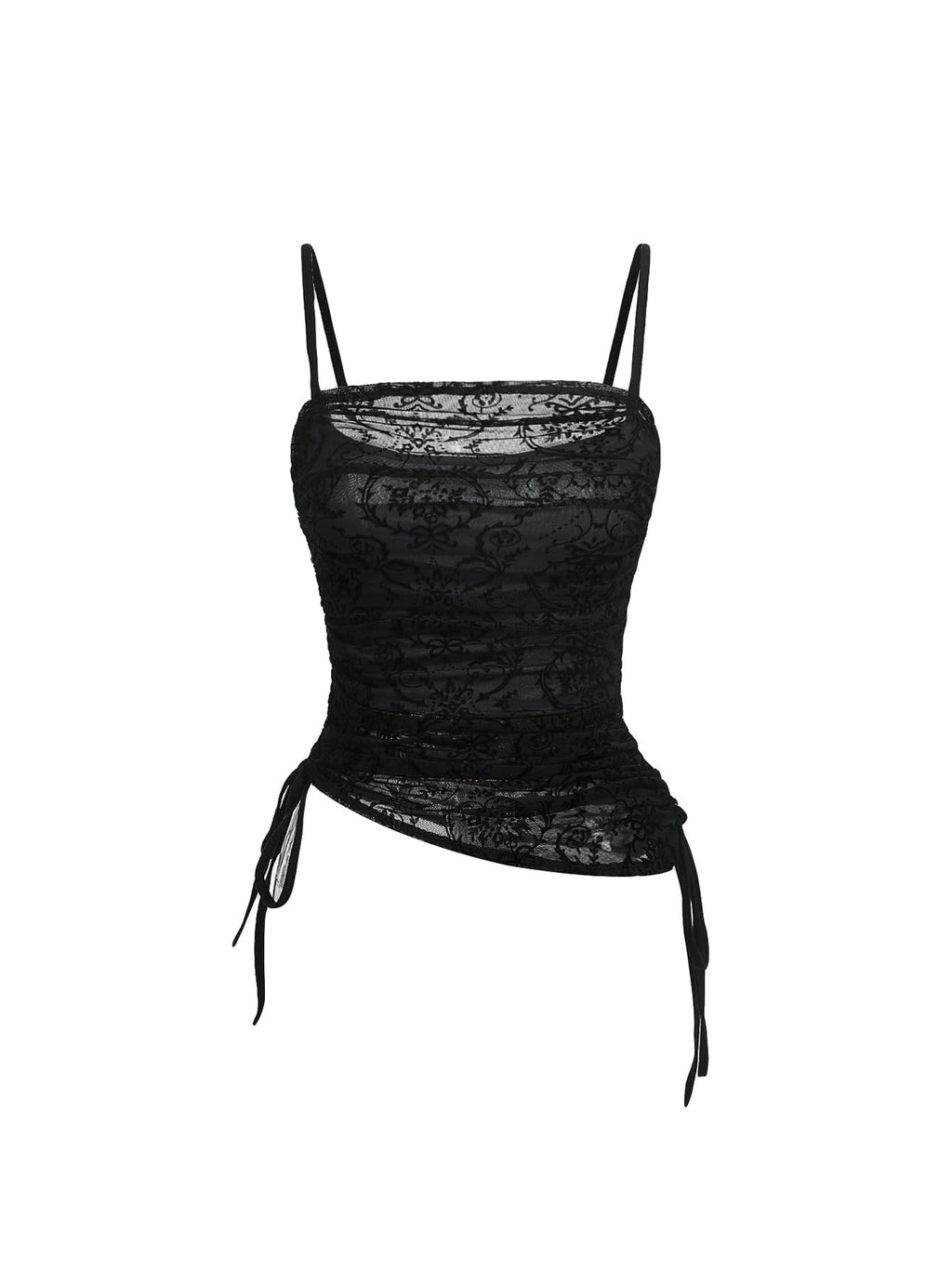 SOLY HUX Women's Ruched Lace Cami Top Drawstring Sleeveless Clubwear Sexy Gothic Tops