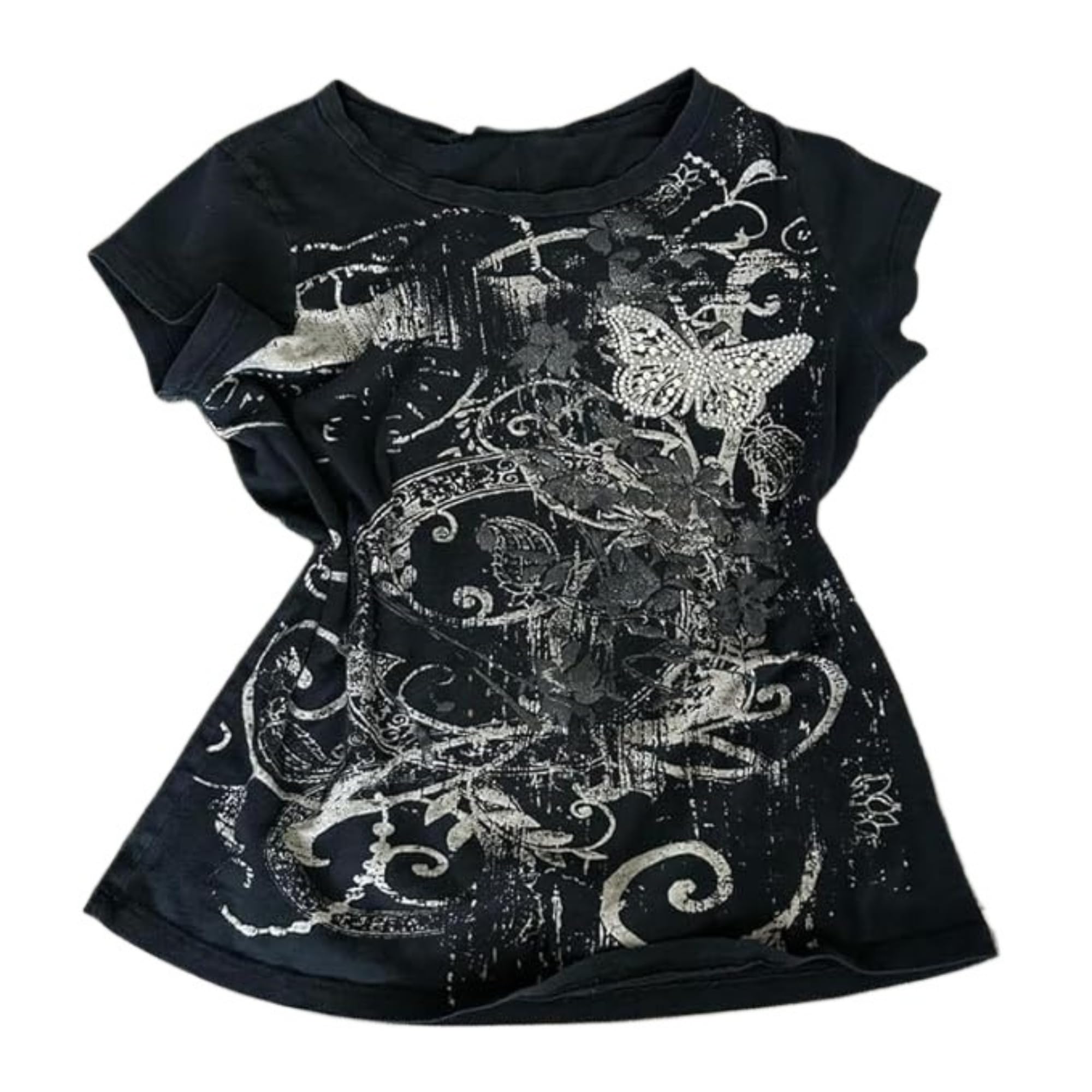 Grunge Shirts Emo Clothes Teen Girls Vintage Graphic Tee Y2k 2000s Goth Top Women Mcbling Short Sleeve Streetwear