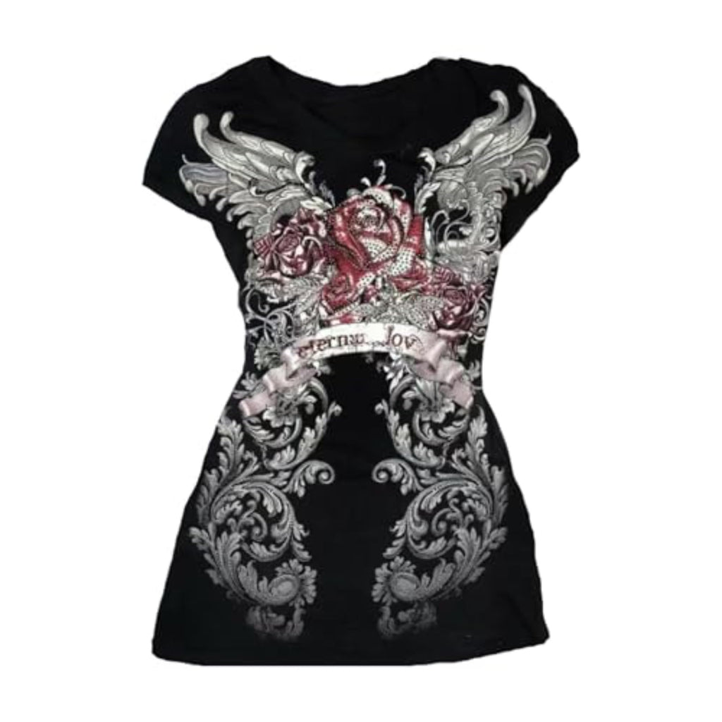 Grunge Shirts Emo Clothes Teen Girls Vintage Graphic Tee Y2k 2000s Goth Top Women Mcbling Short Sleeve Streetwear