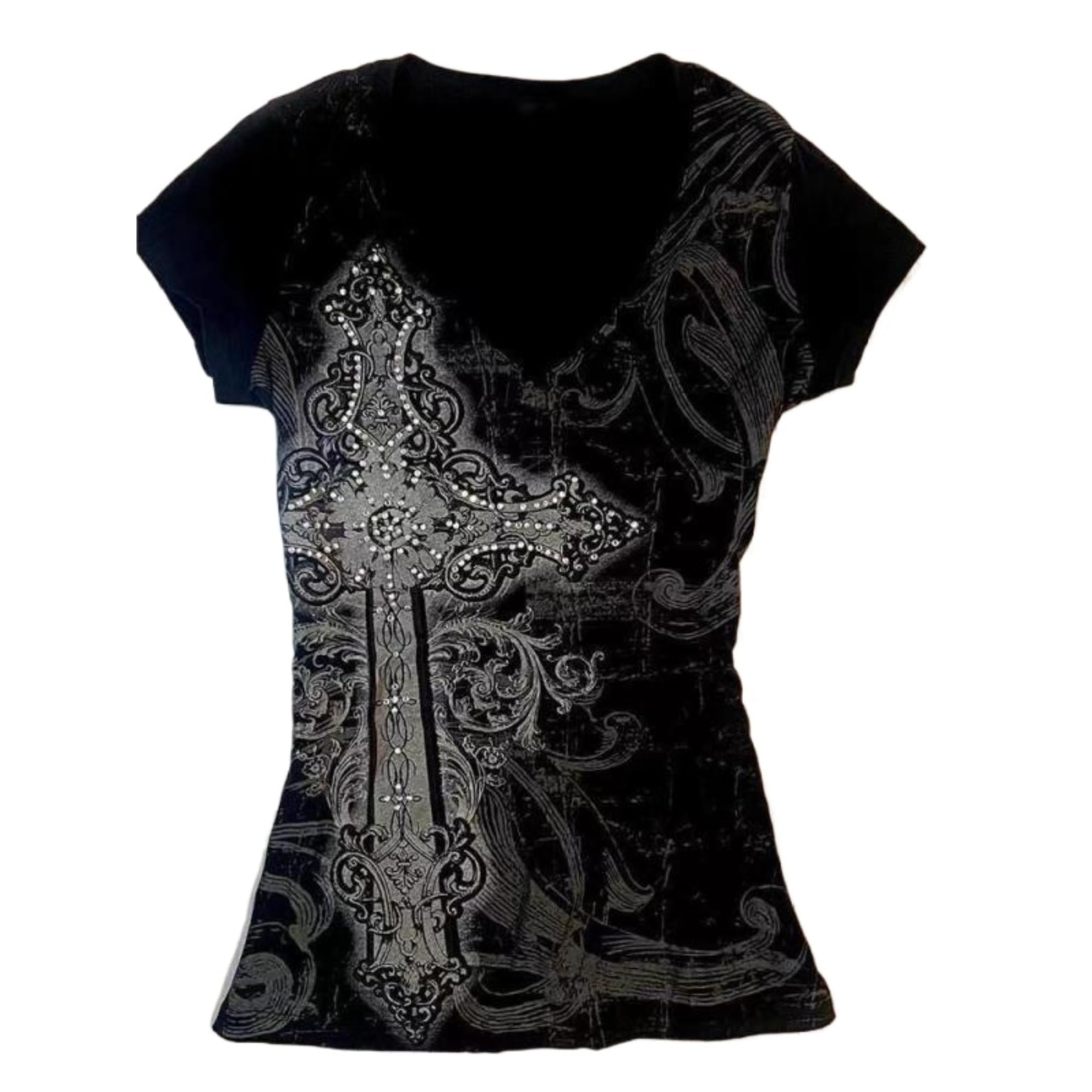 Grunge Shirts Emo Clothes Teen Girls Vintage Graphic Tee Y2k 2000s Goth Top Women Mcbling Short Sleeve Streetwear