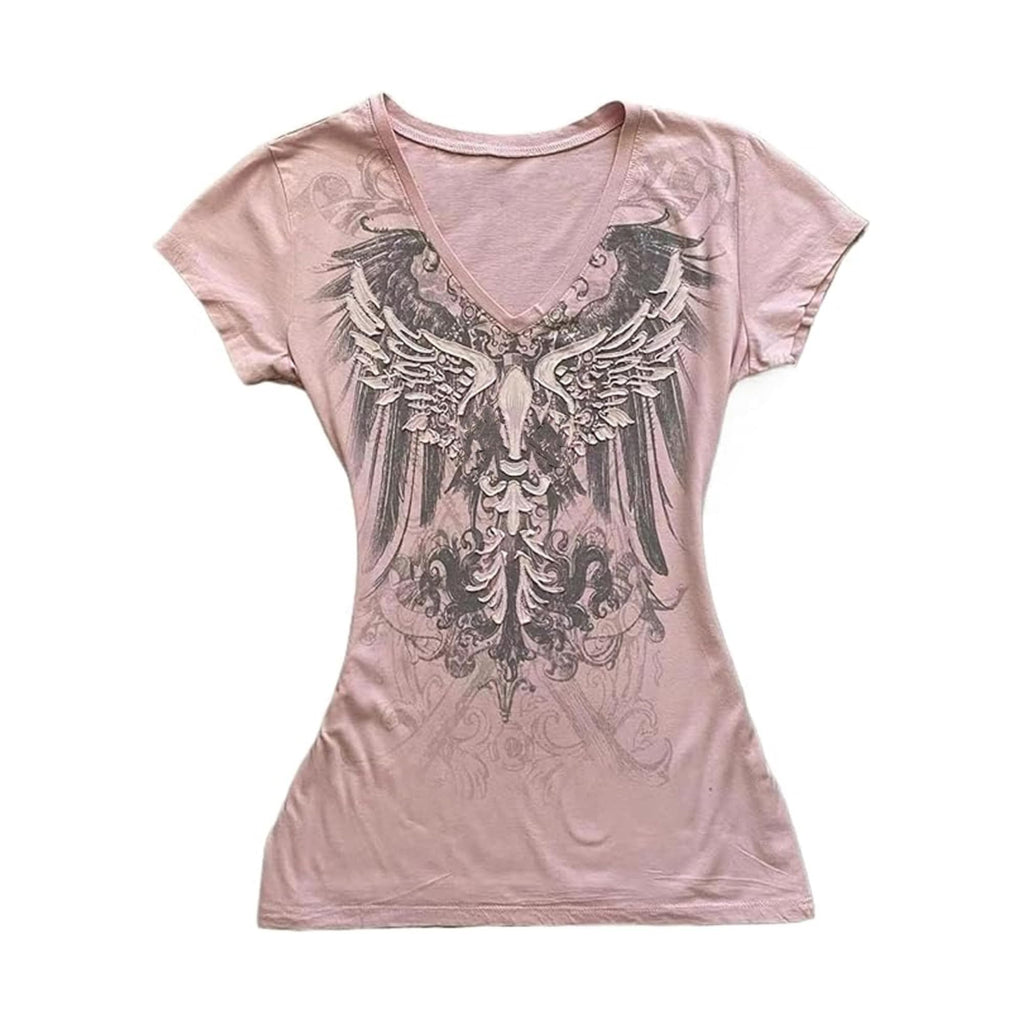 Grunge Shirts Emo Clothes Teen Girls Vintage Graphic Tee Y2k 2000s Goth Top Women Mcbling Short Sleeve Streetwear