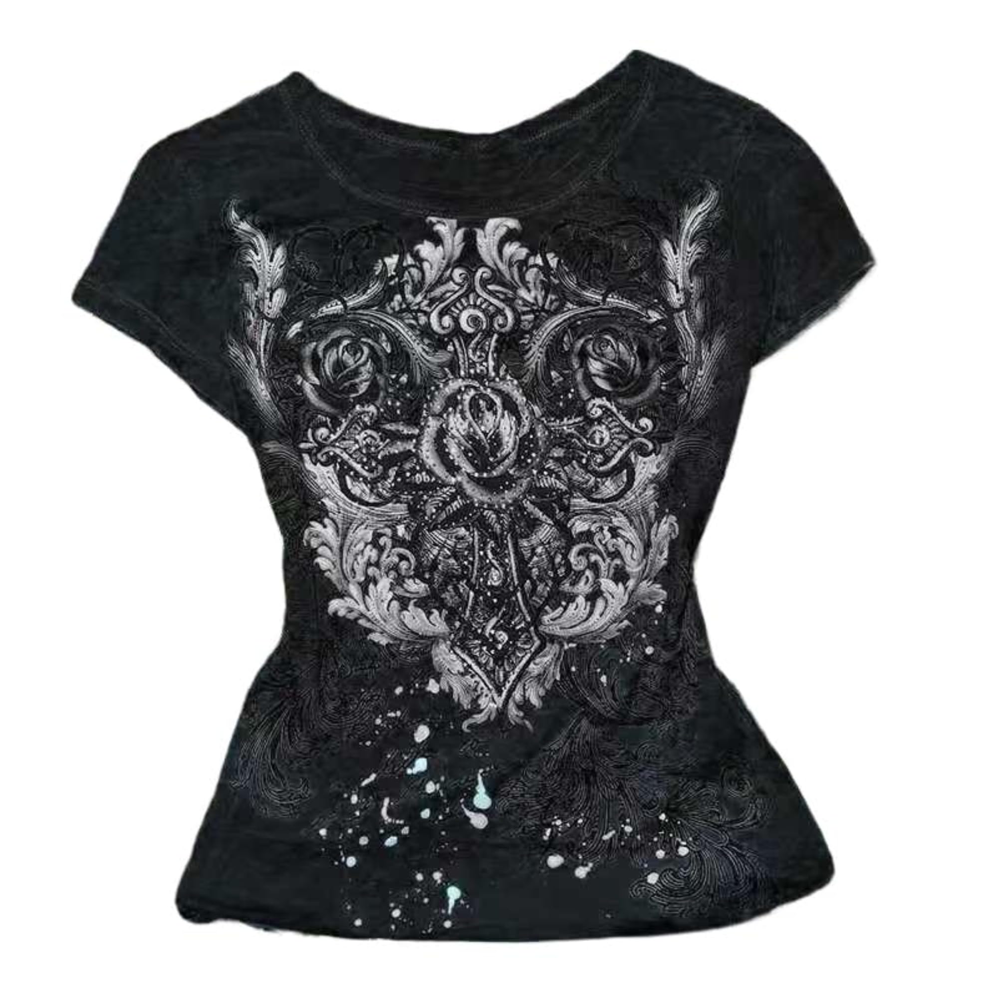 Grunge Shirts Emo Clothes Teen Girls Vintage Graphic Tee Y2k 2000s Goth Top Women Mcbling Short Sleeve Streetwear