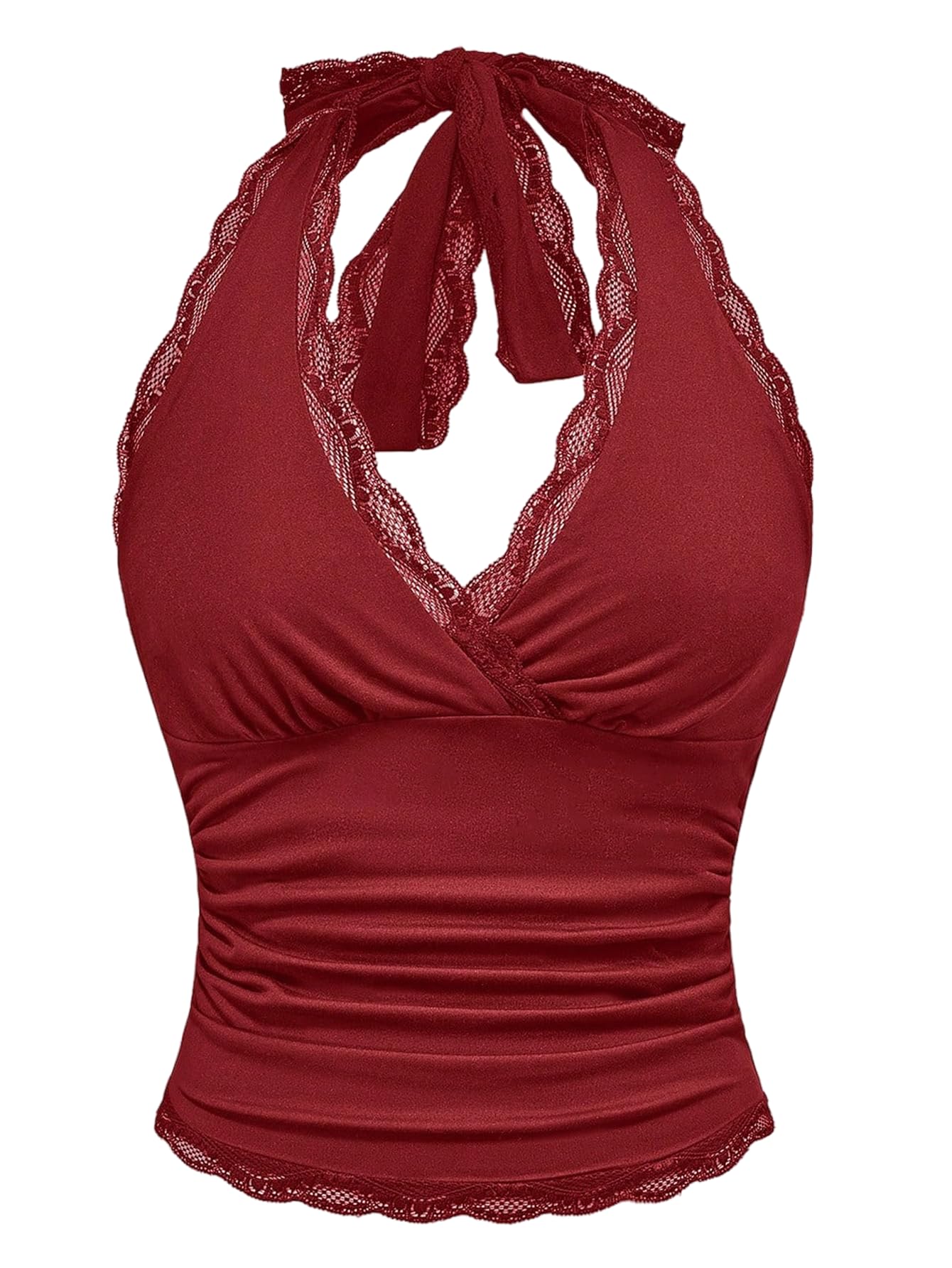 WDIRARA Women's Leopard Print Ruched Halter Crop Tops V Neck Tie Back Sleeveless Slim Fit Cami Tops