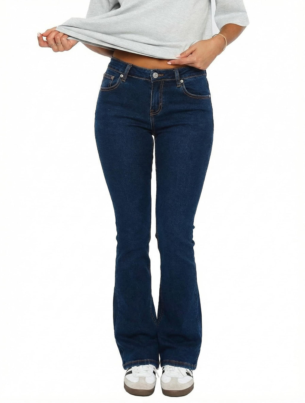 Women's Stretch Low Rise Double Button Elastic Skinny Vintage Flare Jeans