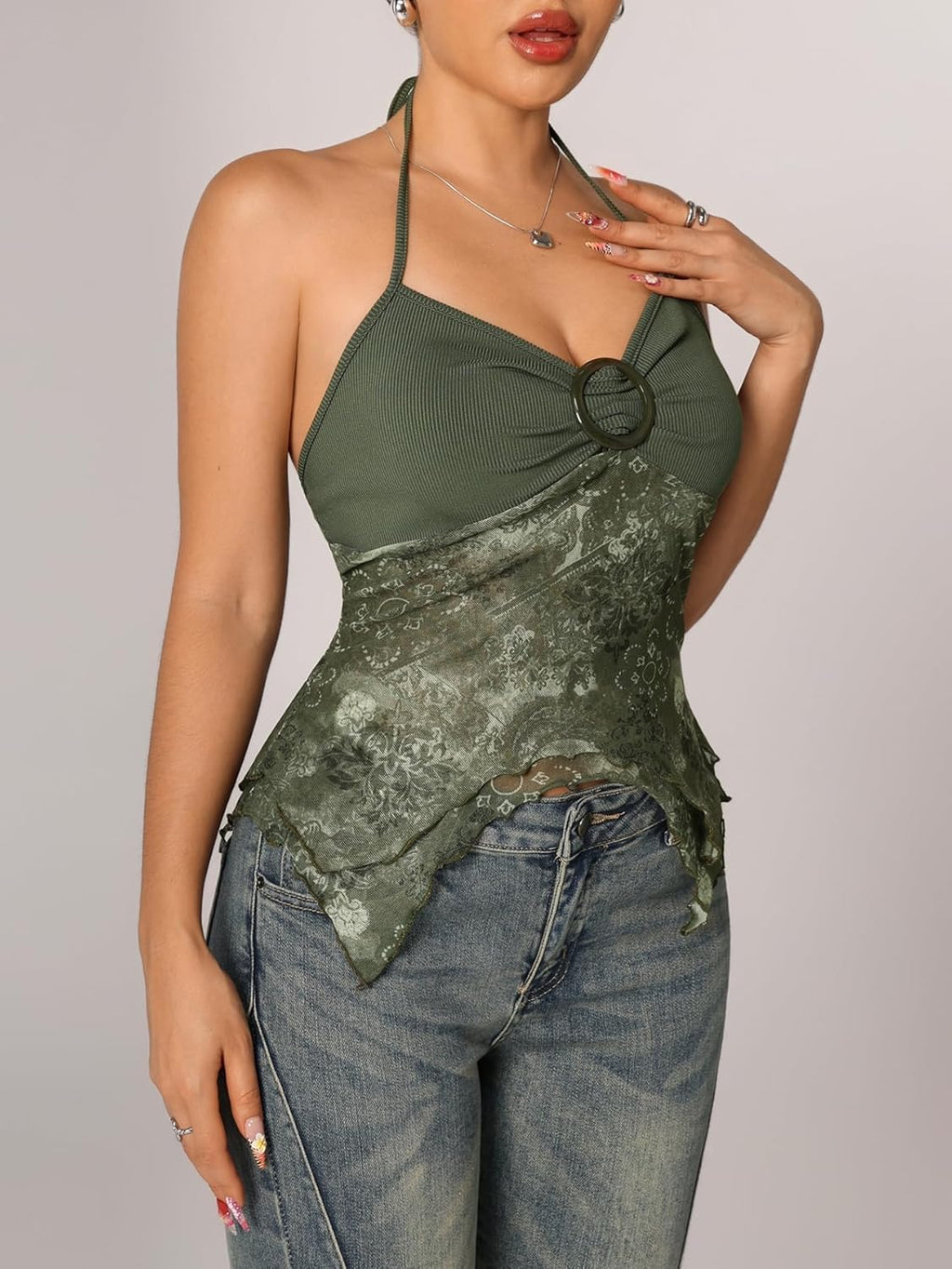 Verdusa Women's Y2k Halter Top Fairy 2000s Clothing Asymmetrical Going Out Tops Aesthetic Whimsical Clothes