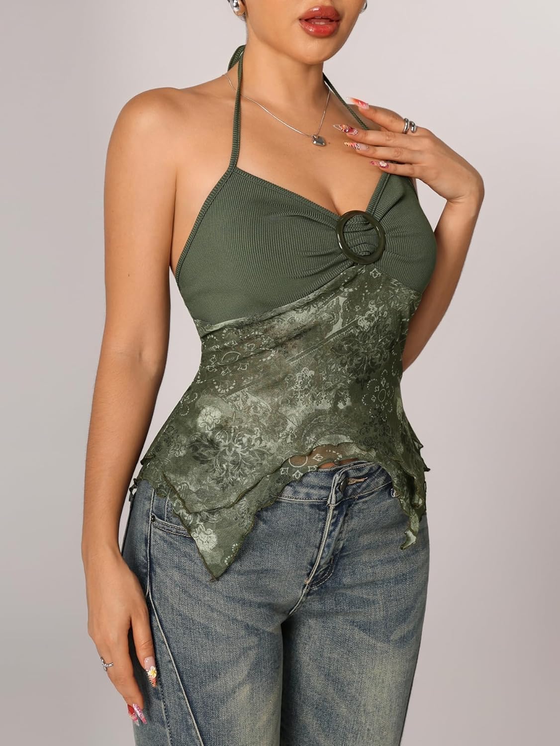 Verdusa Women's Y2k Halter Top Fairy 2000s Clothing Asymmetrical Going Out Tops Aesthetic Whimsical Clothes