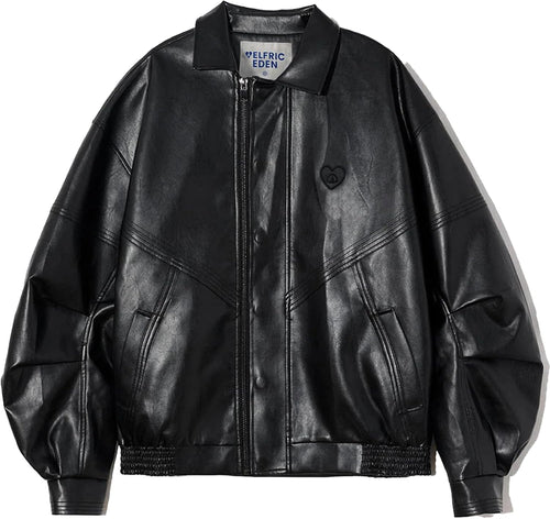 Aelfric Eden Womens Leather Jacket Oversized Y2k Faux Motorcycle Bomber Moto Biker Jackets Coats
