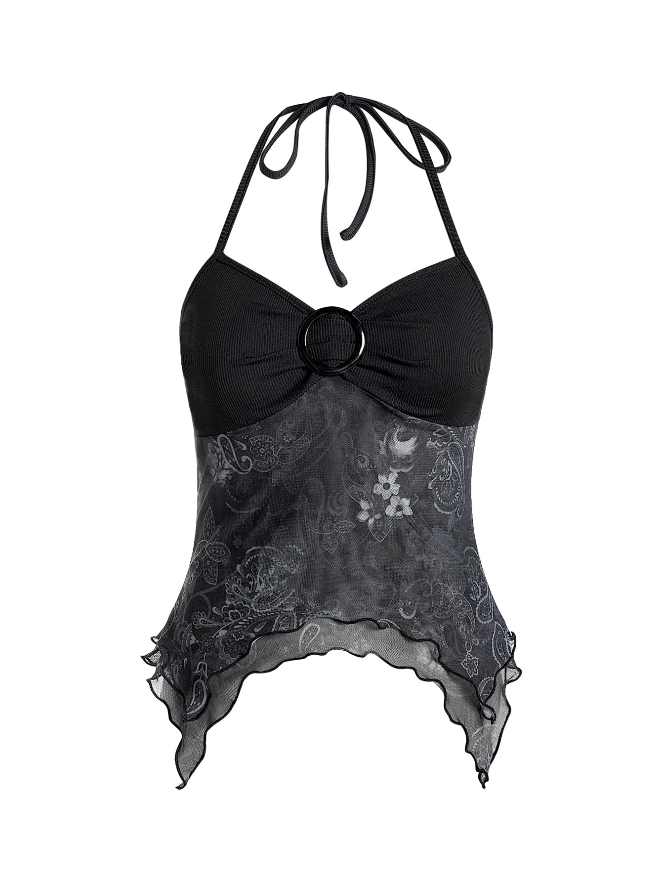 Verdusa Women's Y2k Halter Top Fairy 2000s Clothing Asymmetrical Going Out Tops Aesthetic Whimsical Clothes