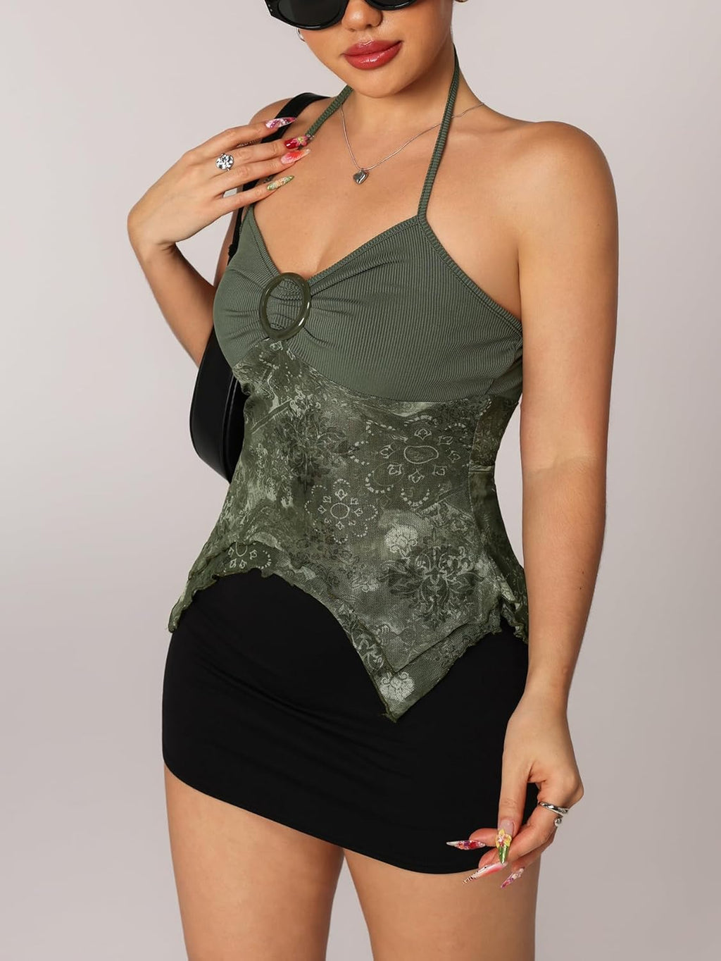 Verdusa Women's Y2k Halter Top Fairy 2000s Clothing Asymmetrical Going Out Tops Aesthetic Whimsical Clothes
