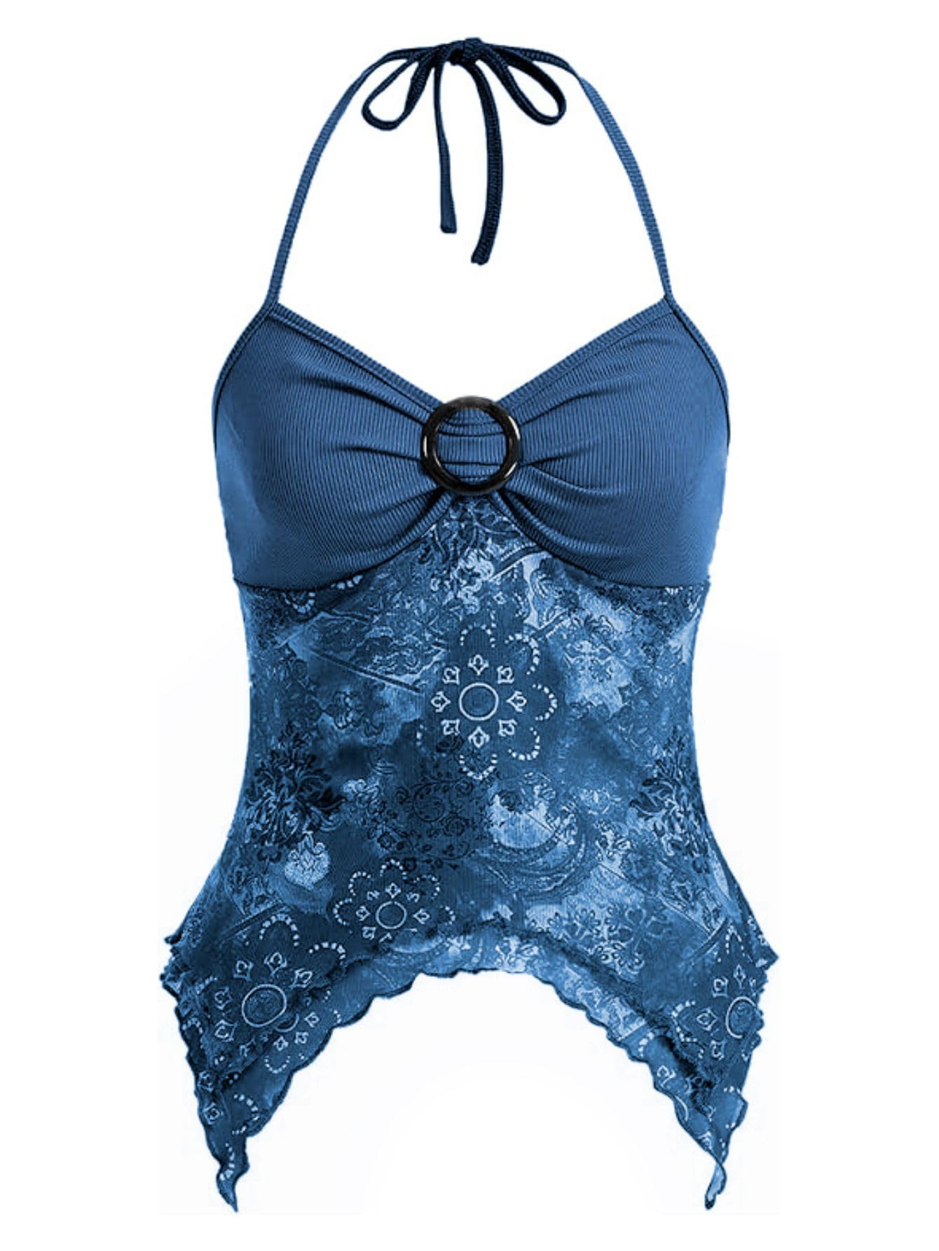 Verdusa Women's Y2k Halter Top Fairy 2000s Clothing Asymmetrical Going Out Tops Aesthetic Whimsical Clothes