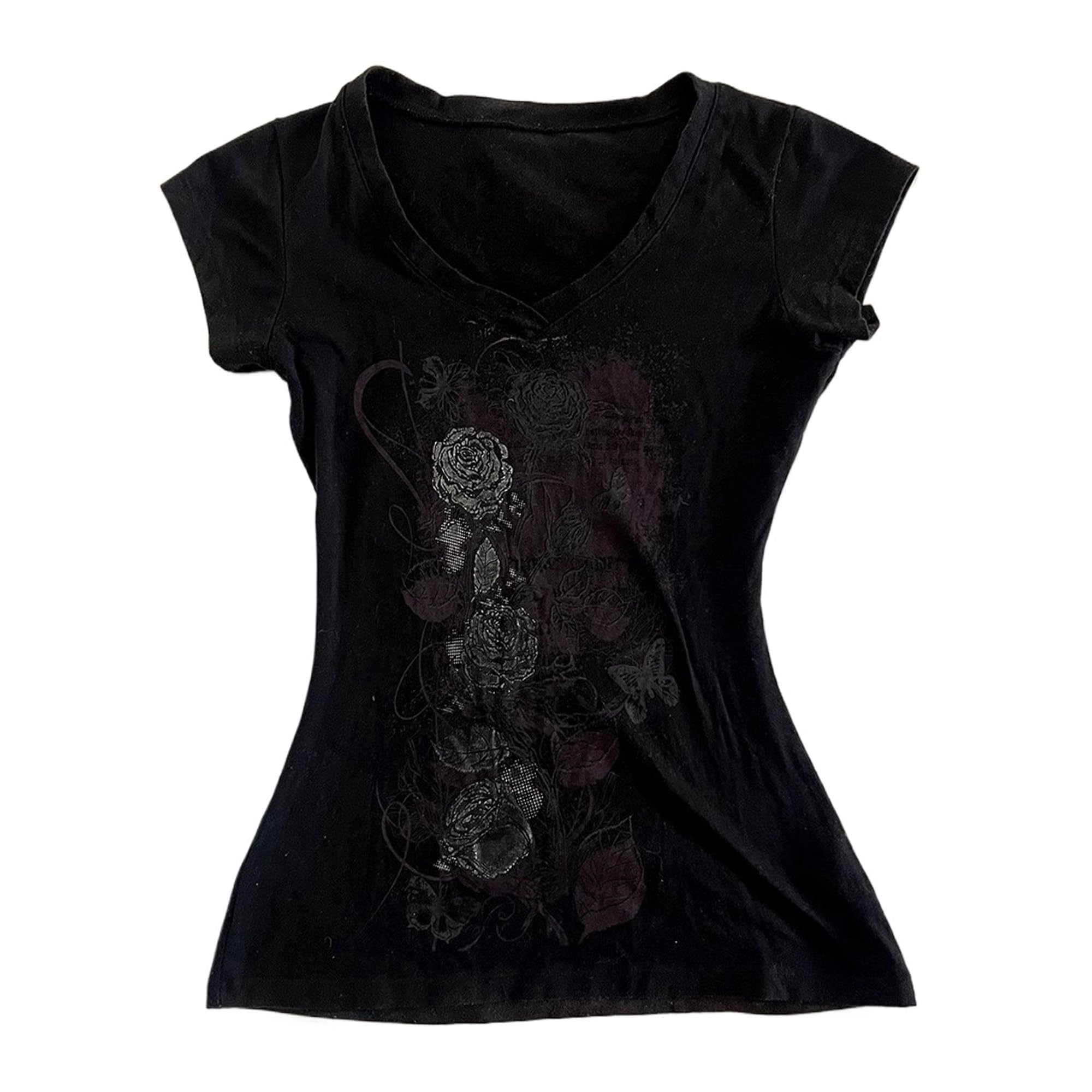 Grunge Shirts Emo Clothes Teen Girls Vintage Graphic Tee Y2k 2000s Goth Top Women Mcbling Short Sleeve Streetwear