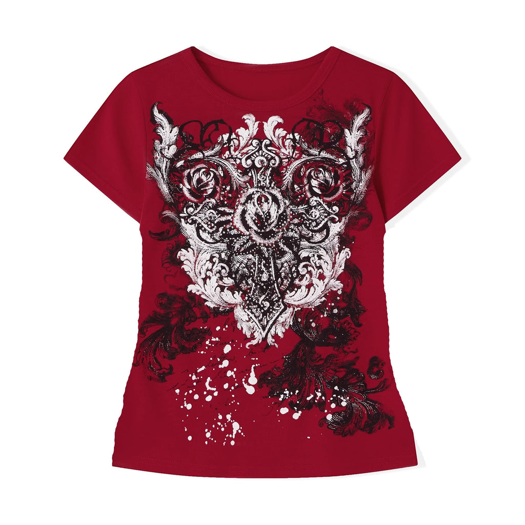 Grunge Shirts Emo Clothes Teen Girls Vintage Graphic Tee Y2k 2000s Goth Top Women Mcbling Short Sleeve Streetwear