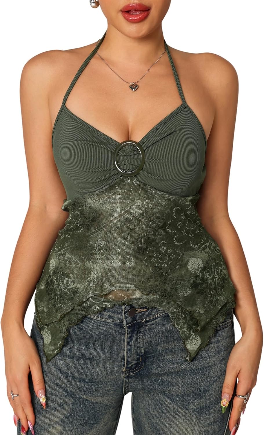 Verdusa Women's Y2k Halter Top Fairy 2000s Clothing Asymmetrical Going Out Tops Aesthetic Whimsical Clothes